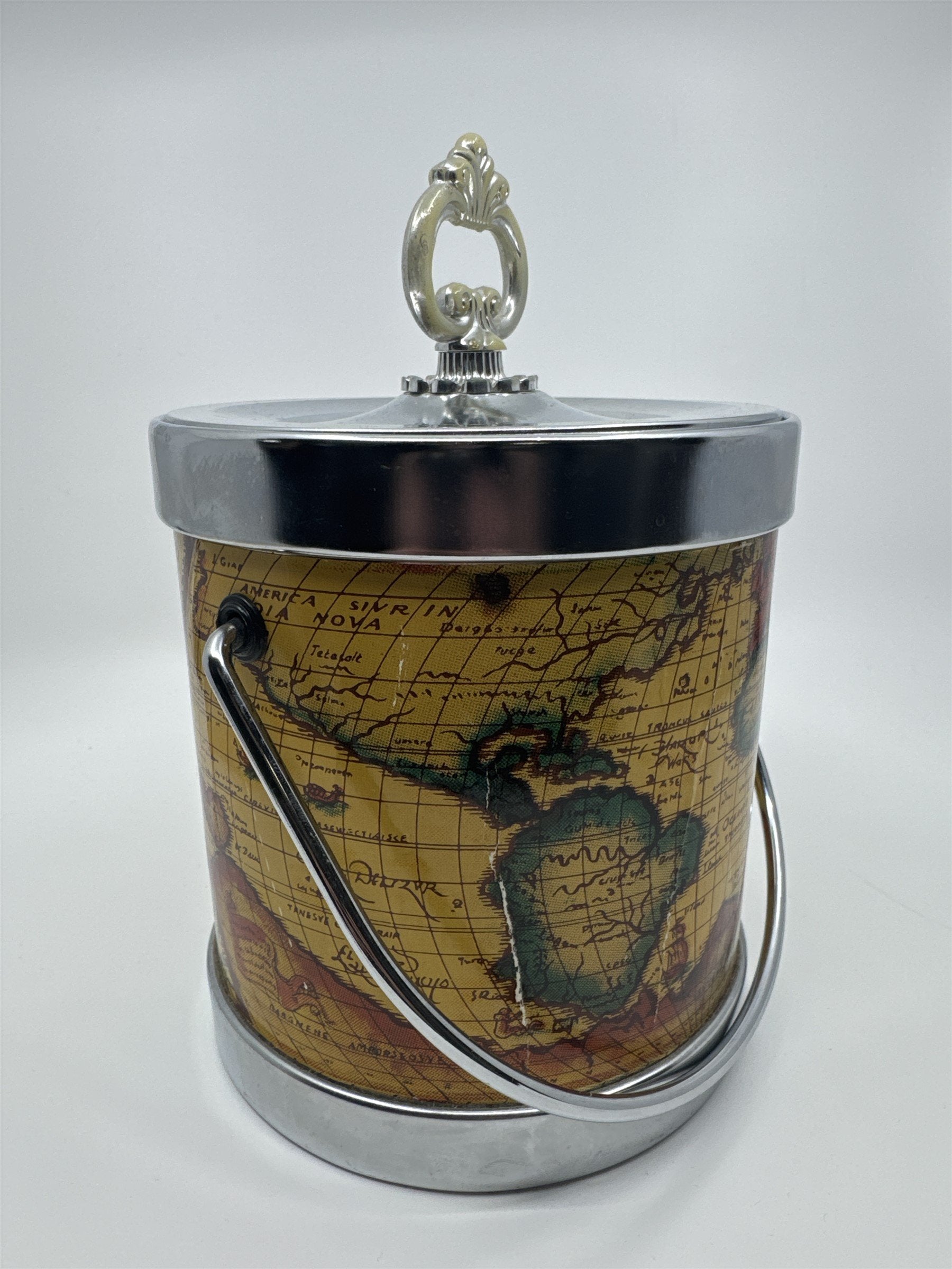 Vintage Typvs Orbis Terravm World Maps Ice Bucket with Handle