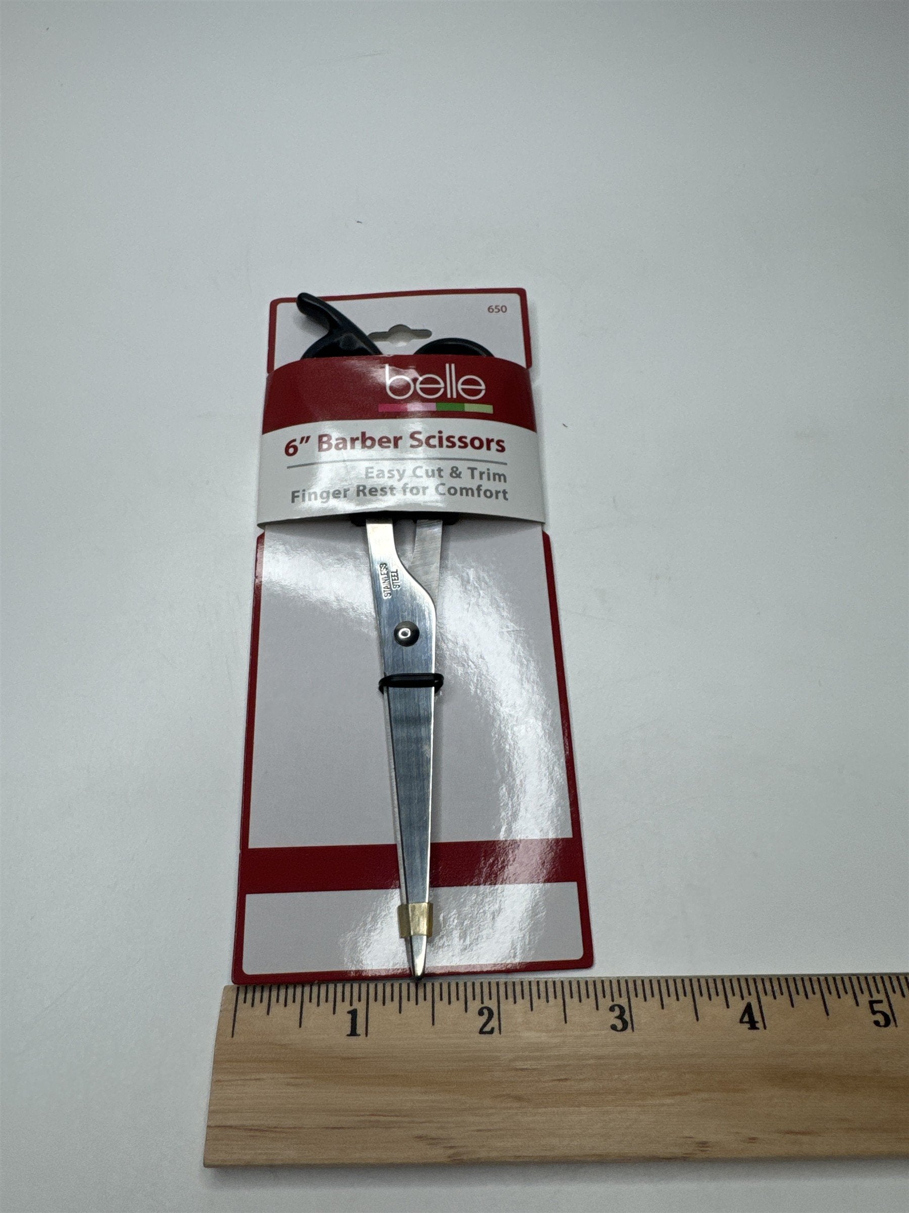 Belle #650 6" Barber Scissors Easy Cut & Trim /w Comfort Finger Rest