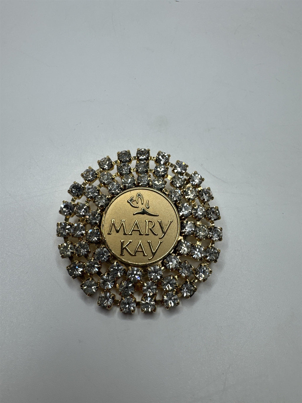 Vintage Mary Kay Pin Rhinestone Brooch /w Three Rows of Gems Consultant Pin