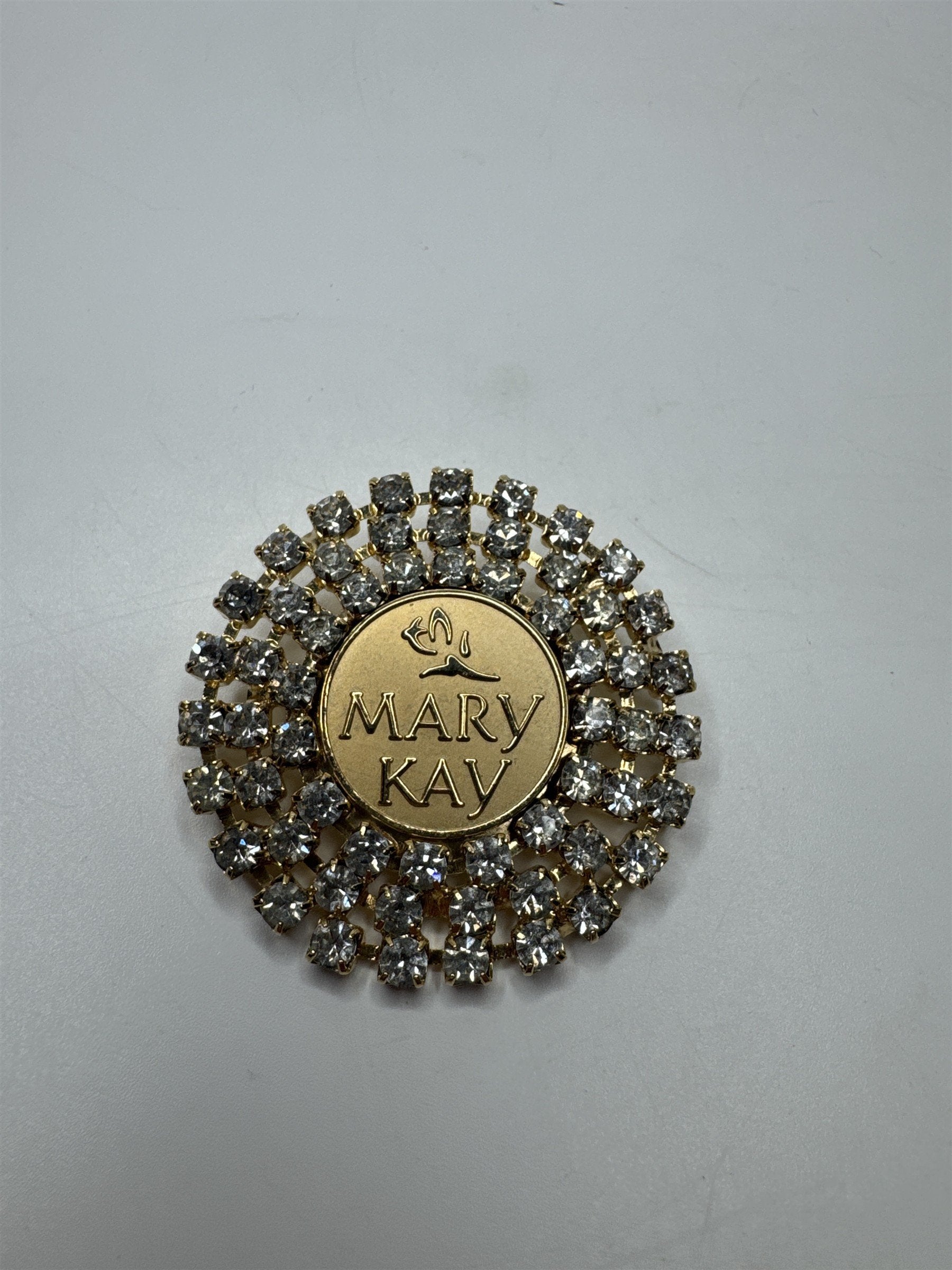 Vintage Mary Kay Pin Rhinestone Brooch /w Three Rows of Gems Consultant Pin