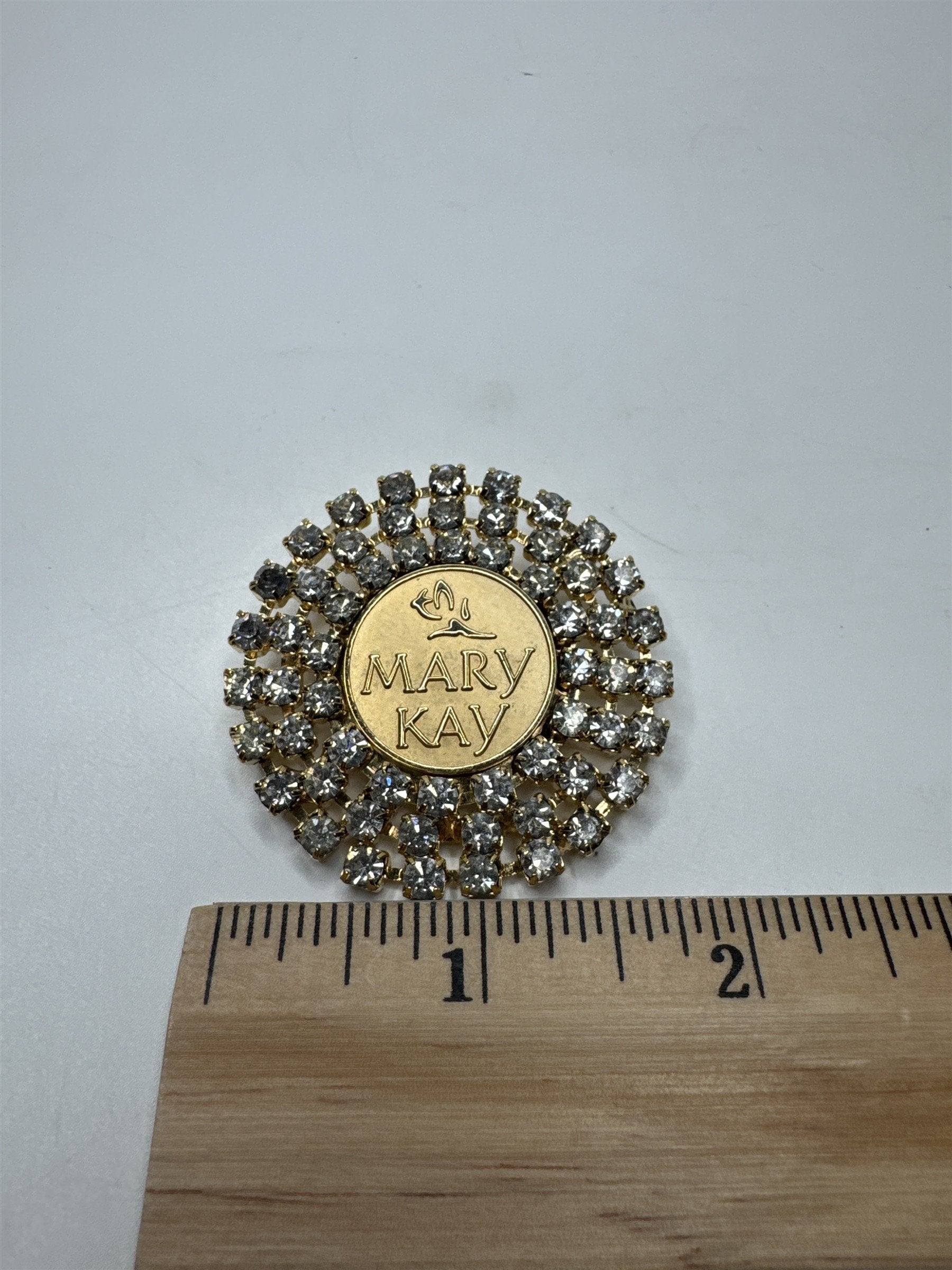 Vintage Mary Kay Pin Rhinestone Brooch /w Three Rows of Gems Consultant Pin