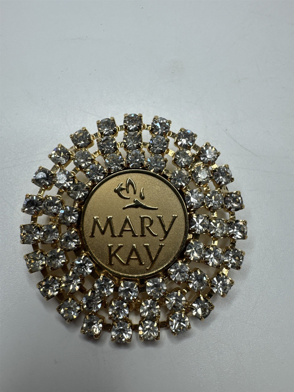 Vintage Mary Kay Pin Rhinestone Brooch /w Three Rows of Gems Consultant Pin