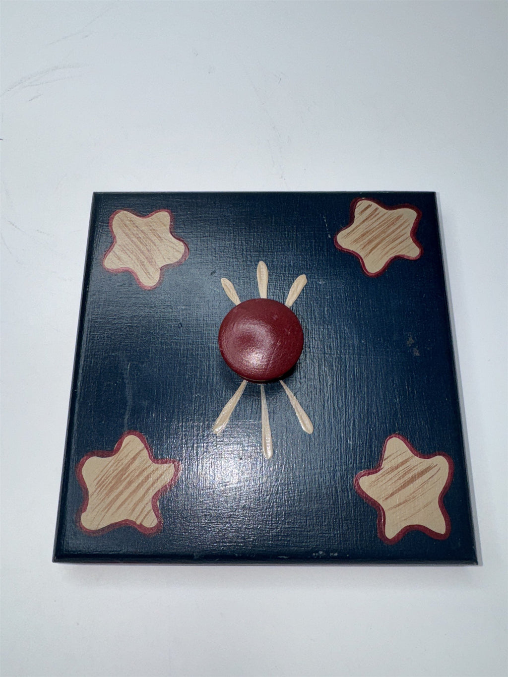 Vintage Wooden Painted Trinket Box With Lid Painted Box with Birdhouses/Stars