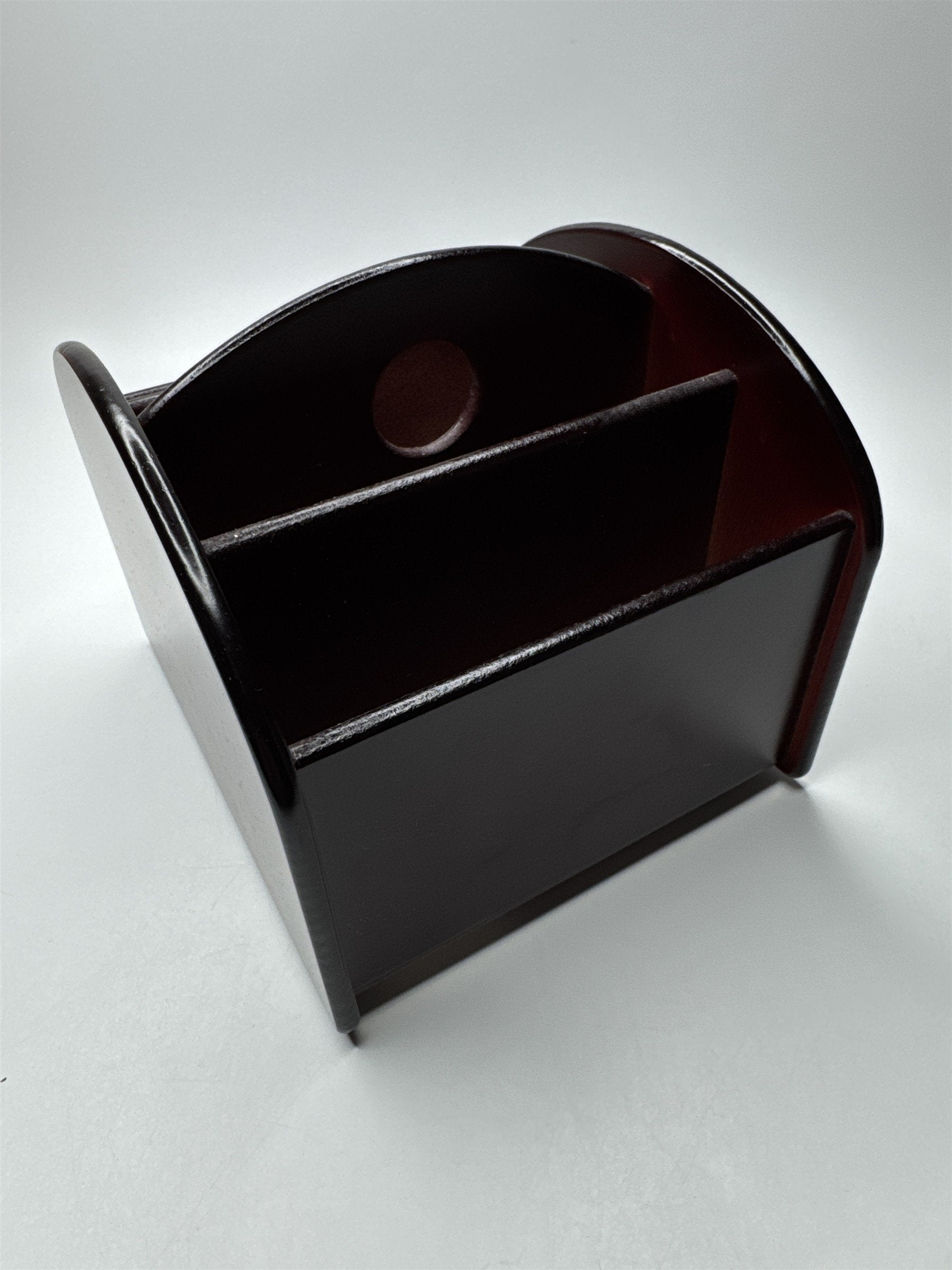Revolving Wooden 5 Compartment Remote Control/Desk Caddy/Organizer