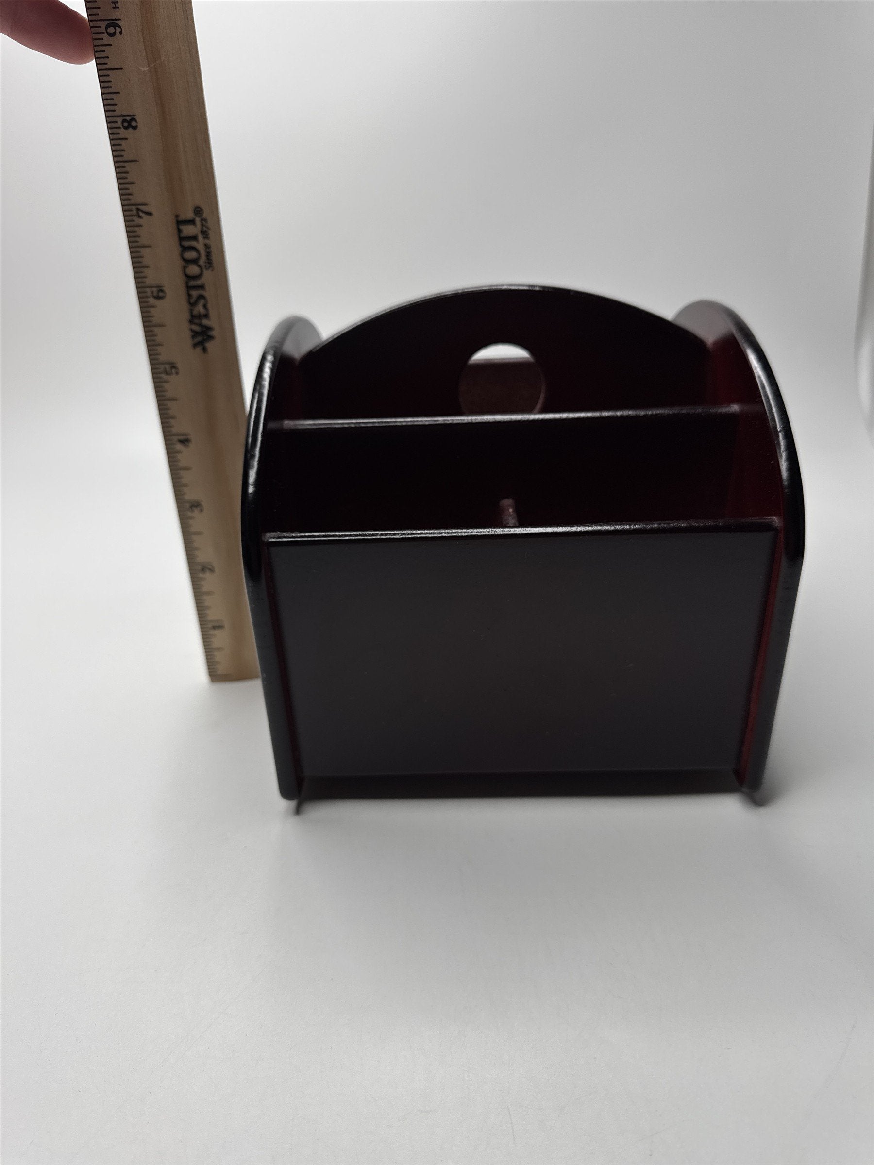 Revolving Wooden 5 Compartment Remote Control/Desk Caddy/Organizer