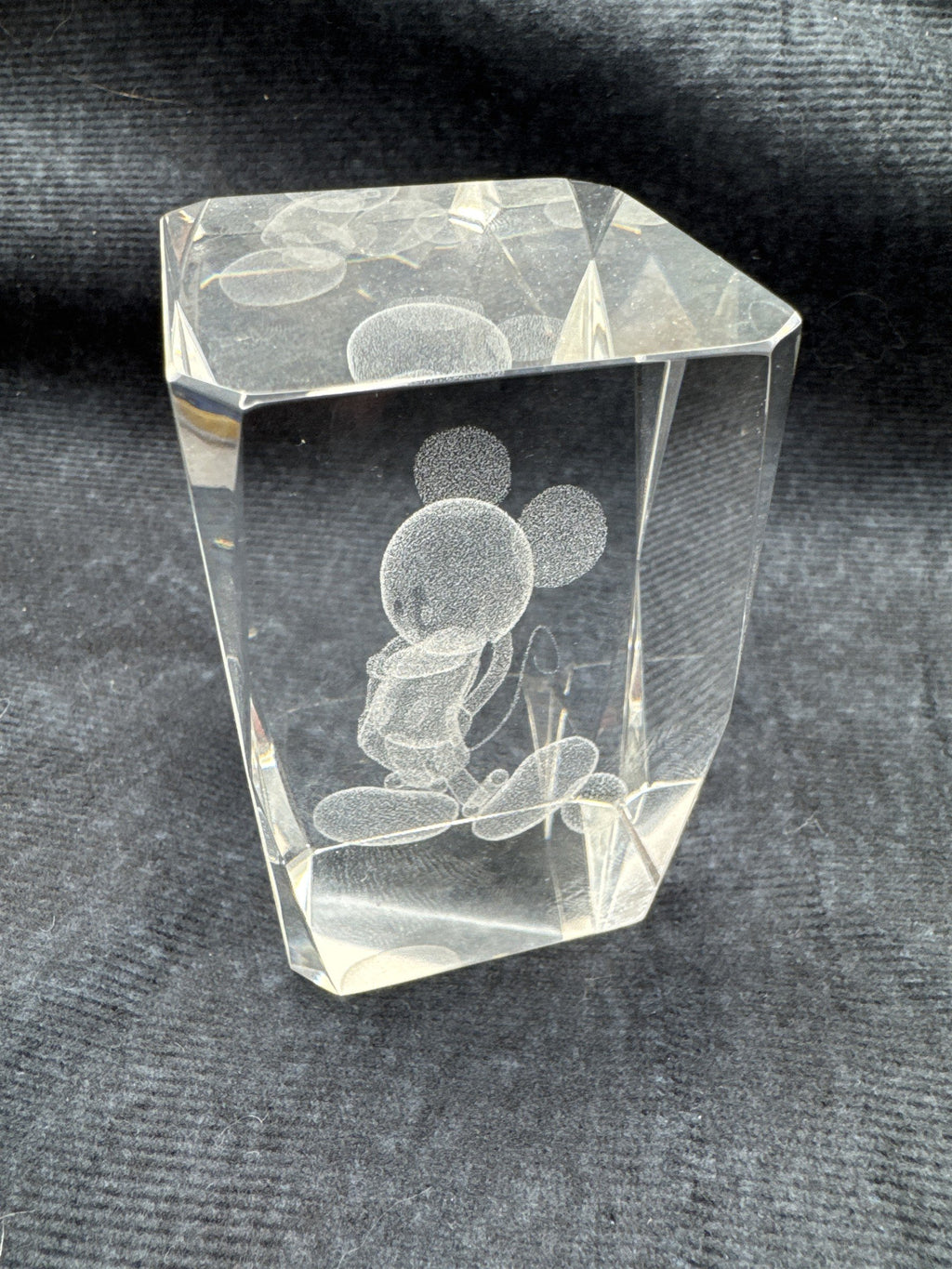Laser Etched Mickey Mouse Glass 3D Paperweight Disney Collectible