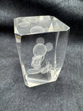 Laser Etched Mickey Mouse Glass 3D Paperweight Disney Collectible