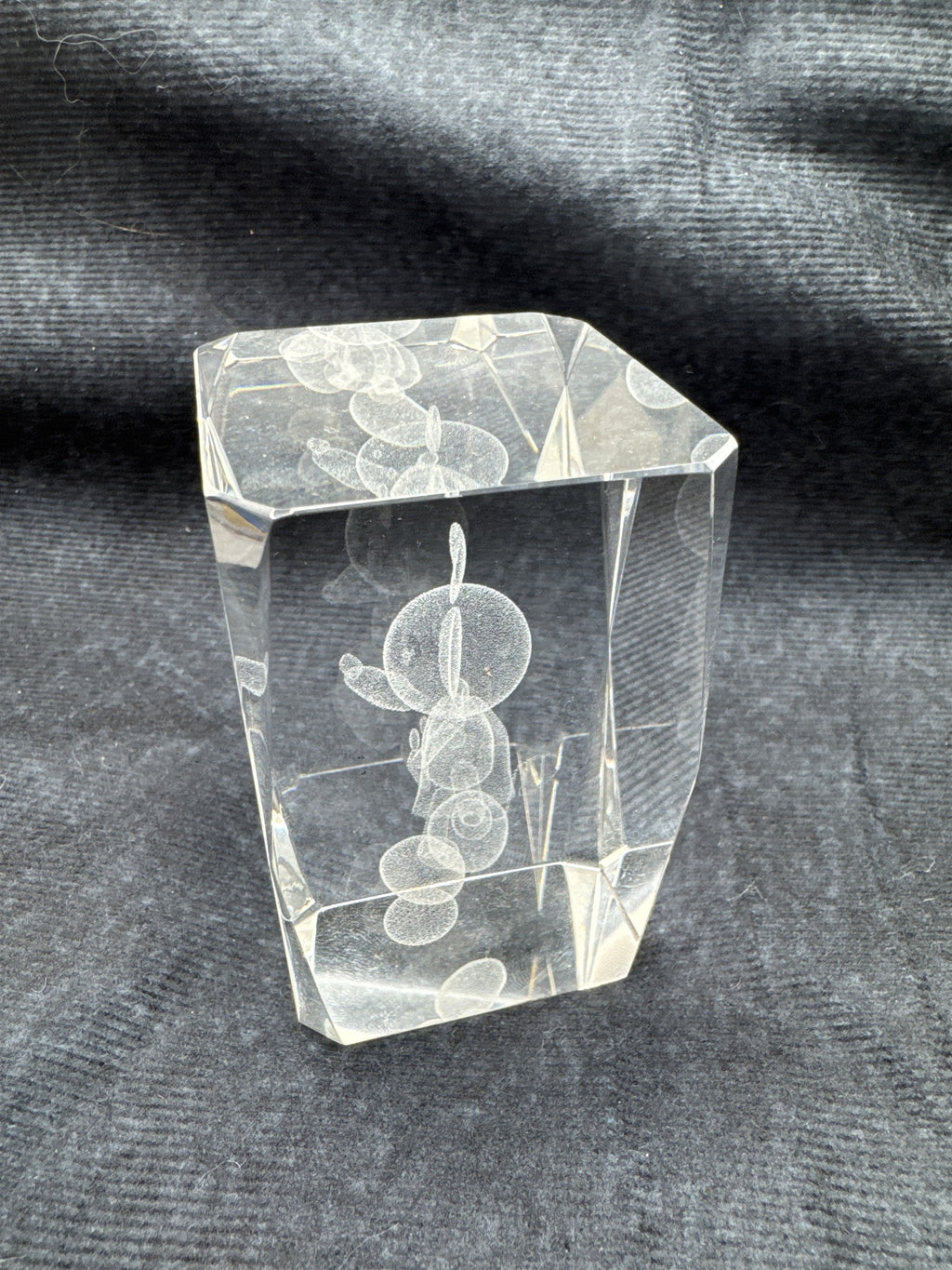 Laser Etched Mickey Mouse Glass 3D Paperweight Disney Collectible