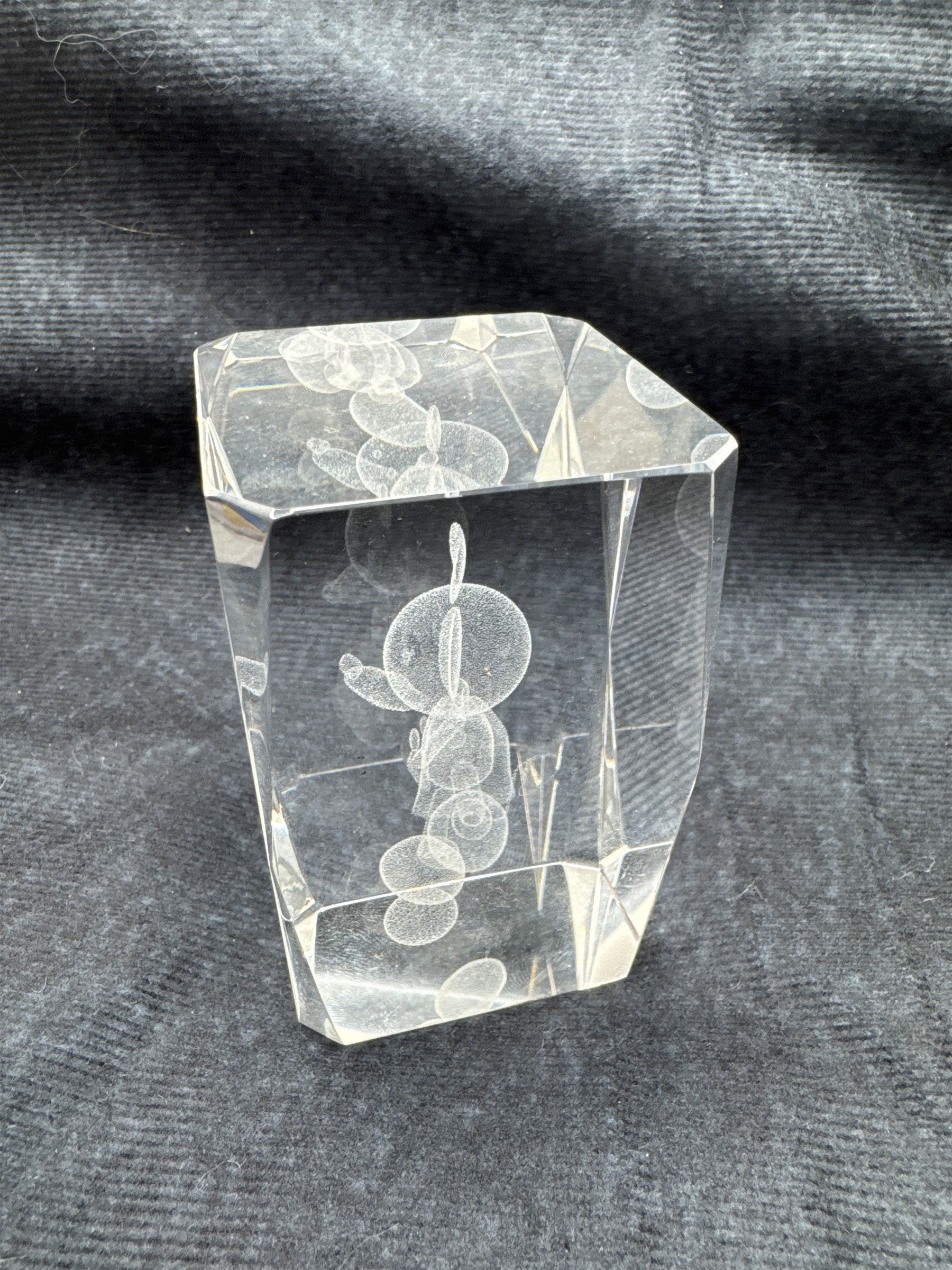 Laser Etched Mickey Mouse Glass 3D Paperweight Disney Collectible
