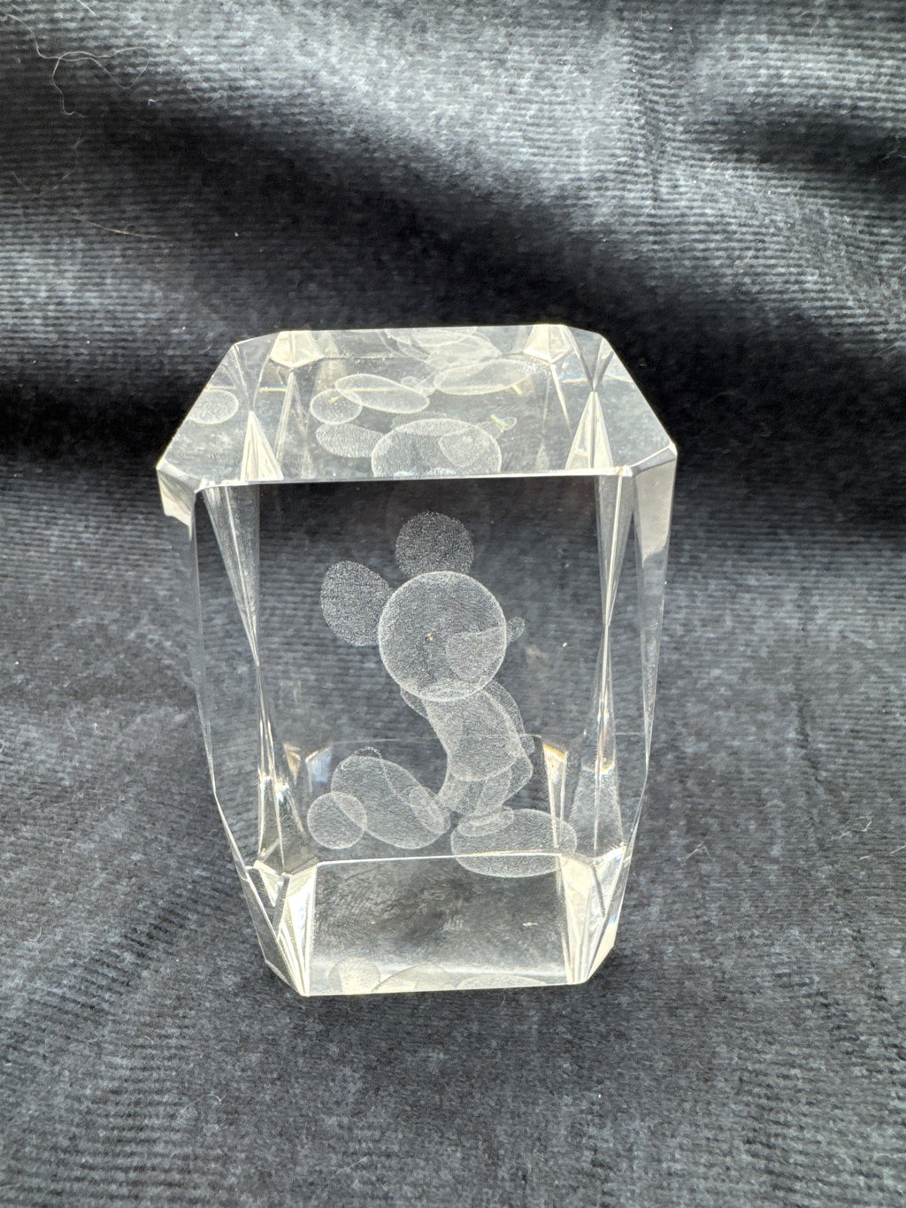 Laser Etched Mickey Mouse Glass 3D Paperweight Disney Collectible
