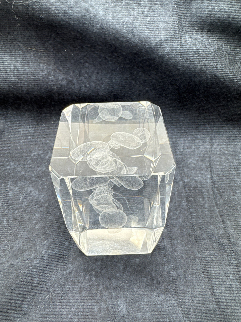 Laser Etched Mickey Mouse Glass 3D Paperweight Disney Collectible