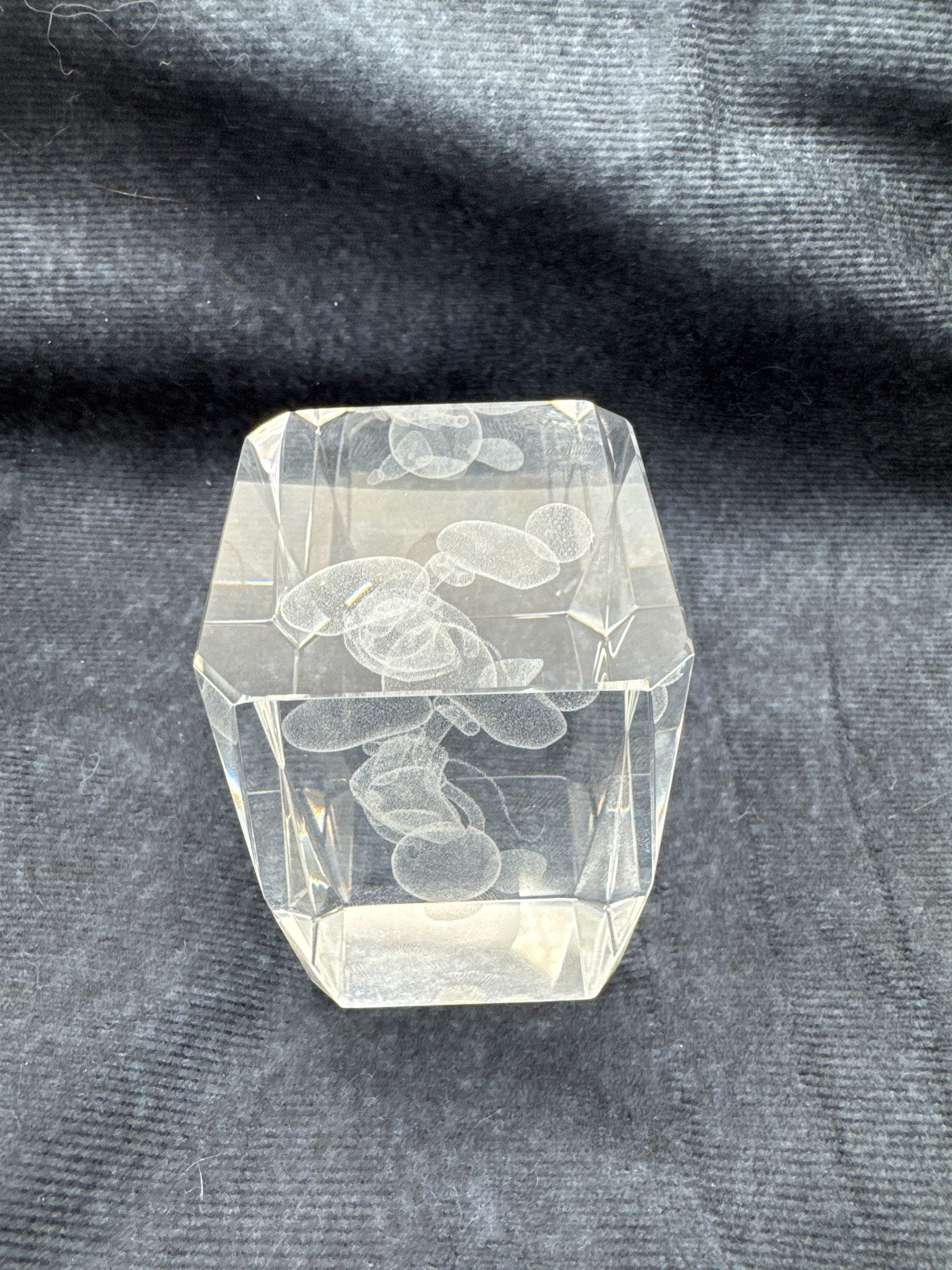 Laser Etched Mickey Mouse Glass 3D Paperweight Disney Collectible