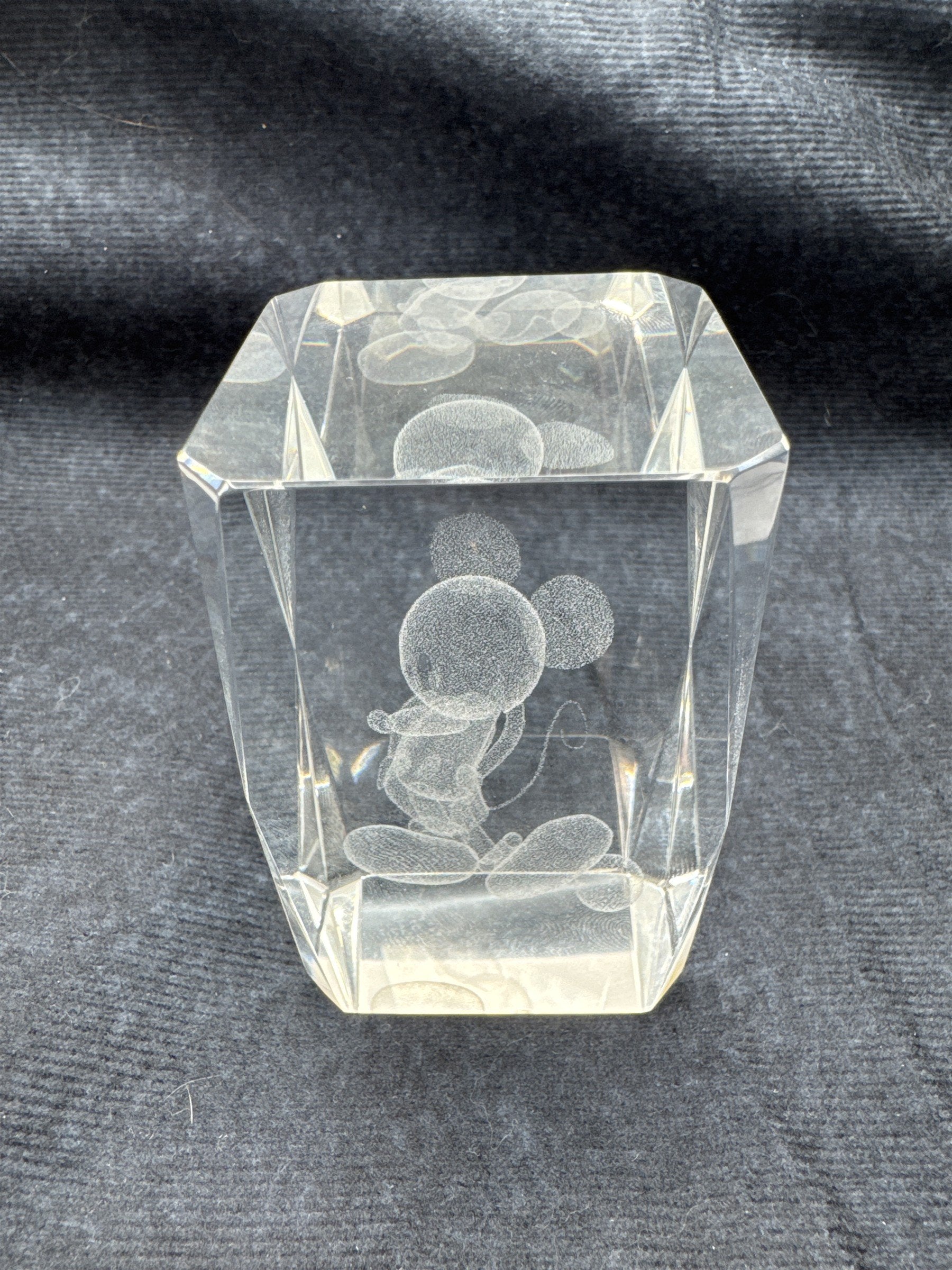 Laser Etched Mickey Mouse Glass 3D Paperweight Disney Collectible