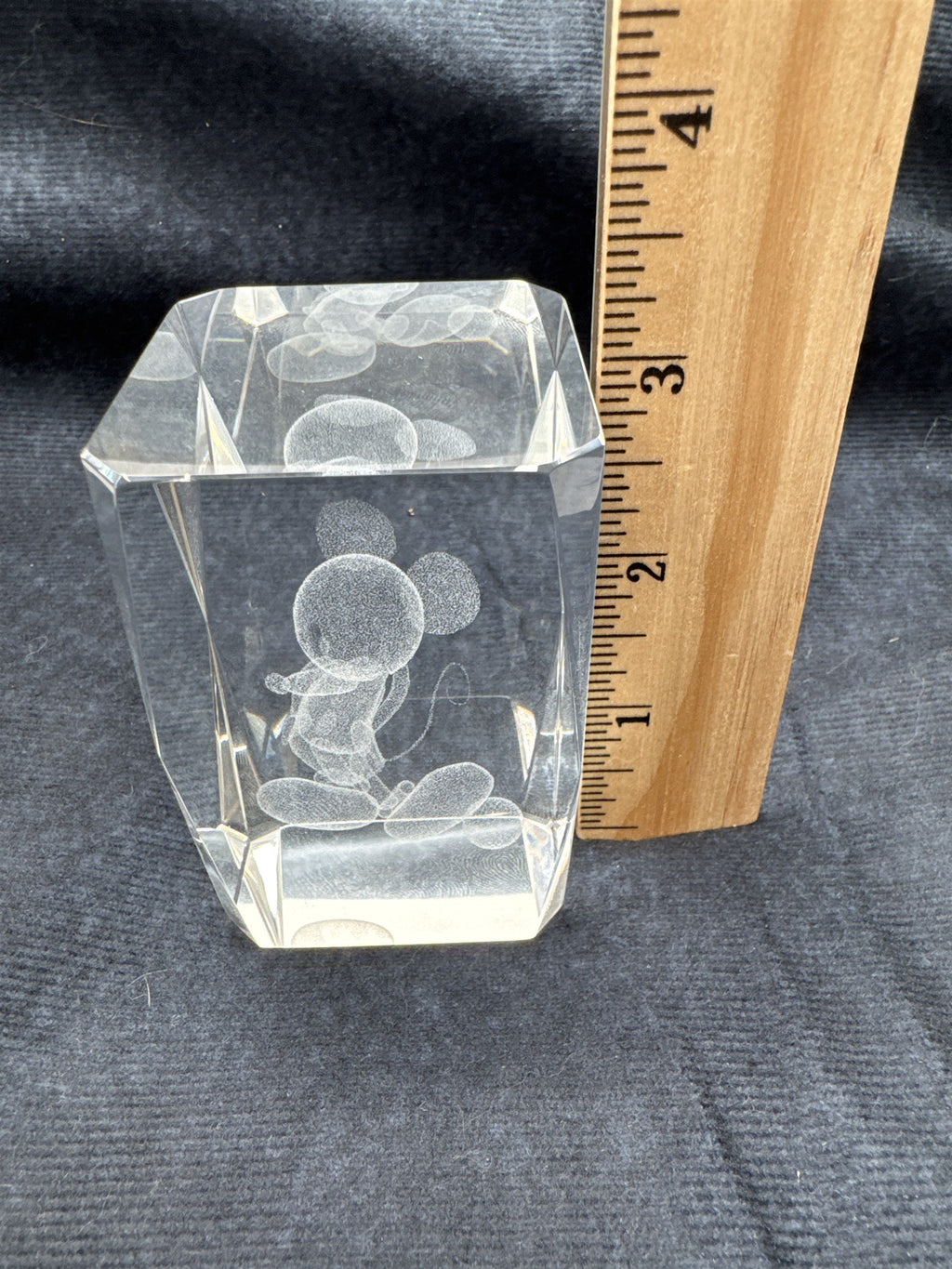 Laser Etched Mickey Mouse Glass 3D Paperweight Disney Collectible