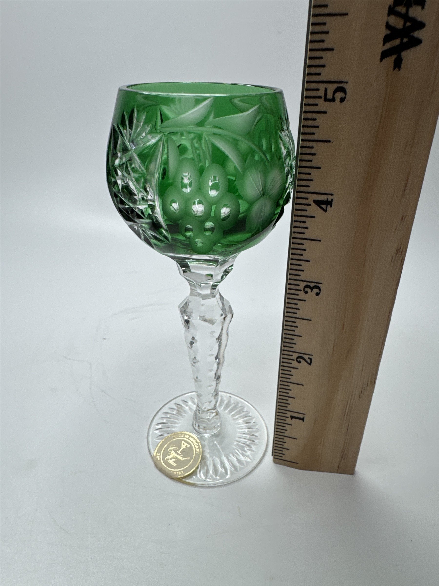 Bohemian Dark Green Cut to Clean Crystal Grape & Flowers Crystal Clear Cordial