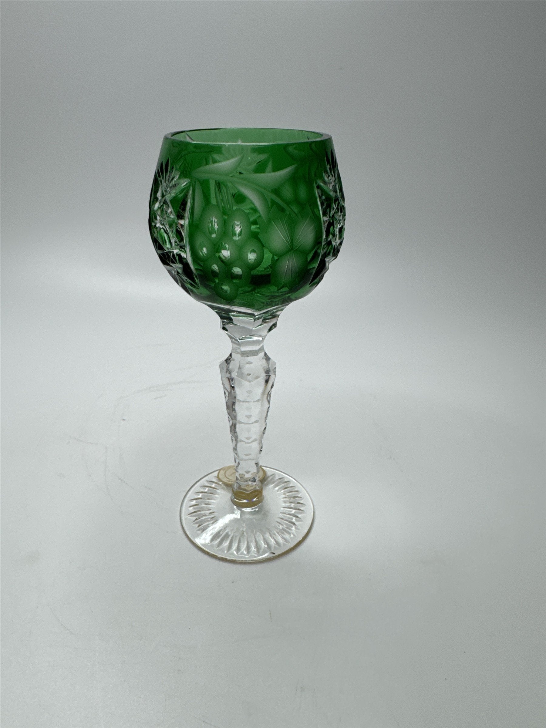 Bohemian Dark Green Cut to Clean Crystal Grape & Flowers Crystal Clear Cordial