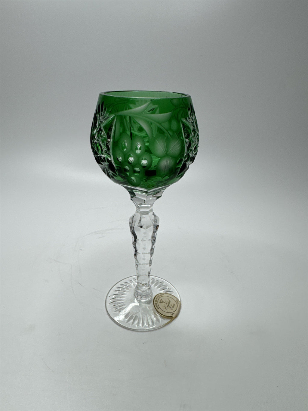 Bohemian Dark Green Cut to Clean Crystal Grape & Flowers Crystal Clear Cordial