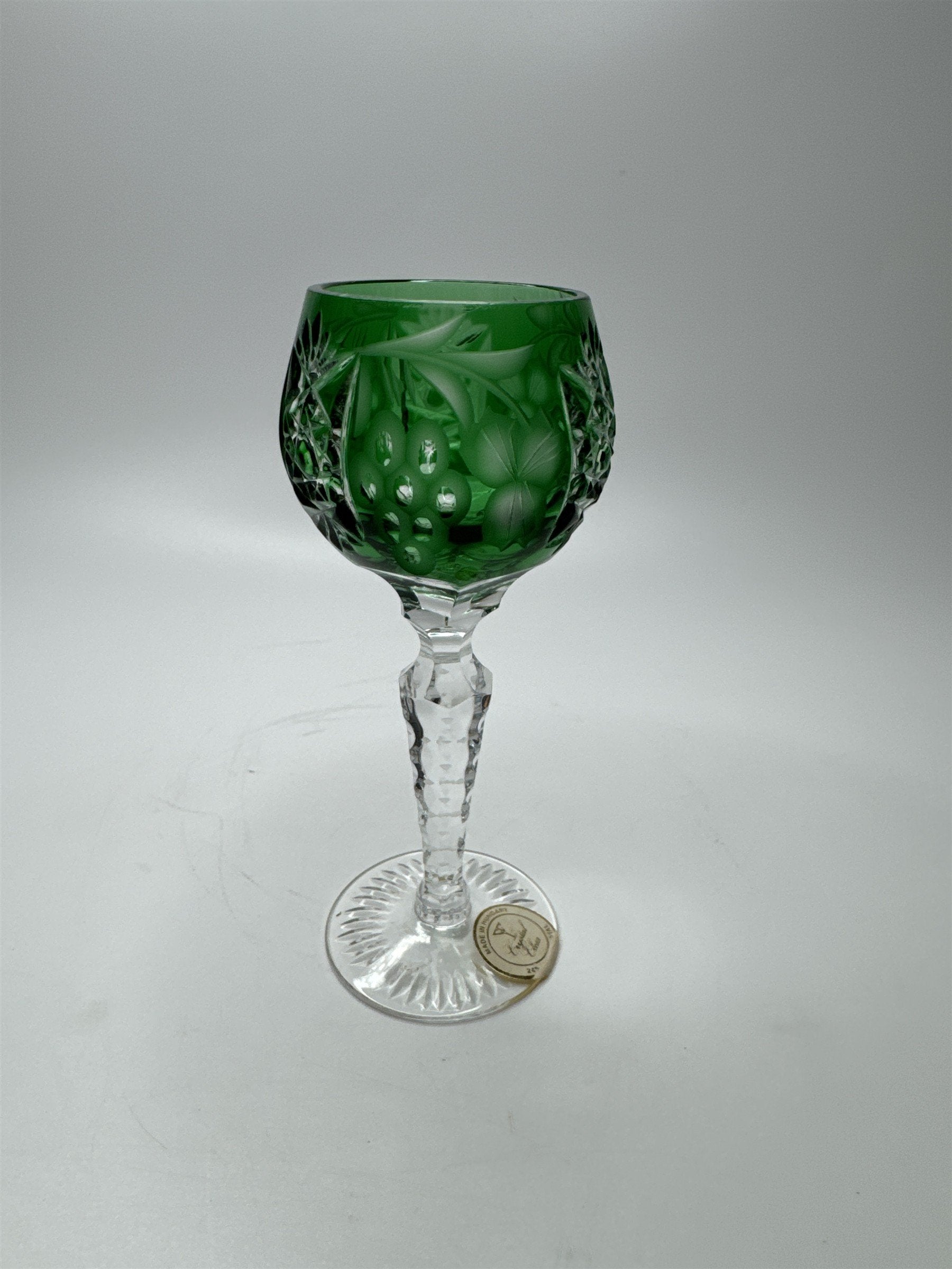 Bohemian Dark Green Cut to Clean Crystal Grape & Flowers Crystal Clear Cordial