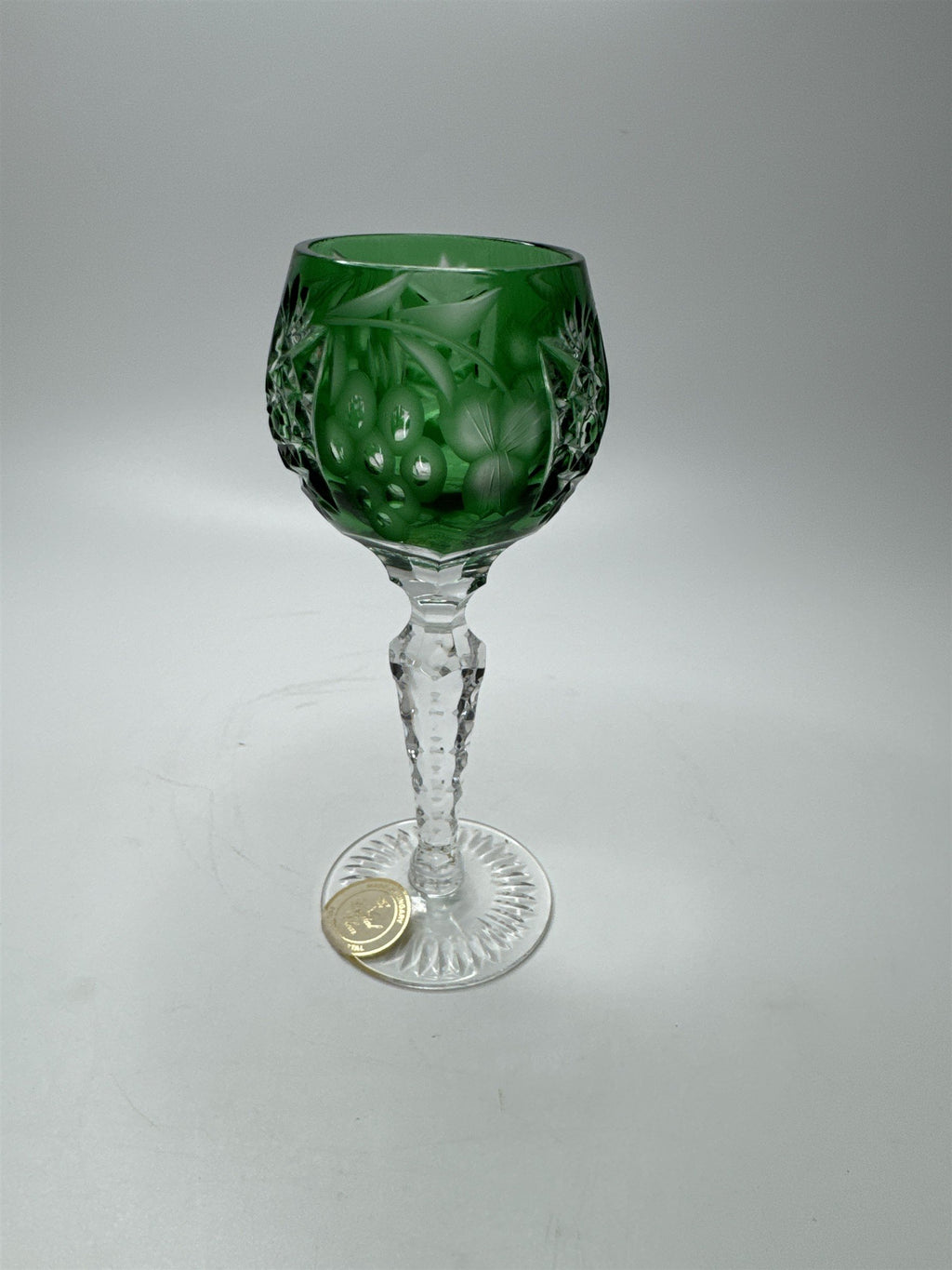 Bohemian Dark Green Cut to Clean Crystal Grape & Flowers Crystal Clear Cordial