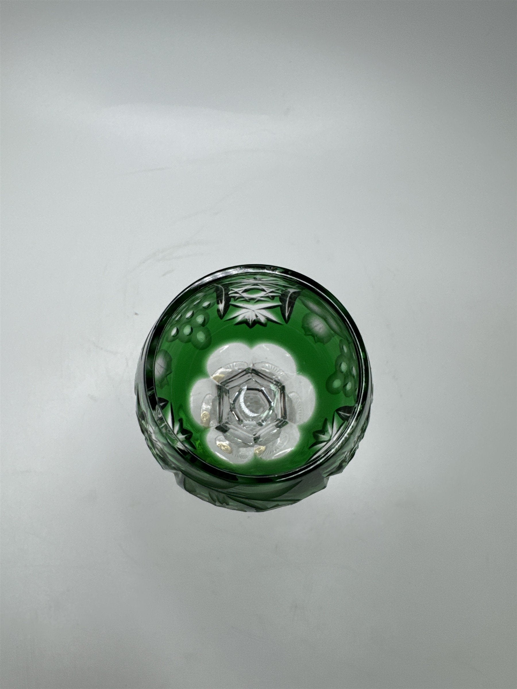 Bohemian Dark Green Cut to Clean Crystal Grape & Flowers Crystal Clear Cordial