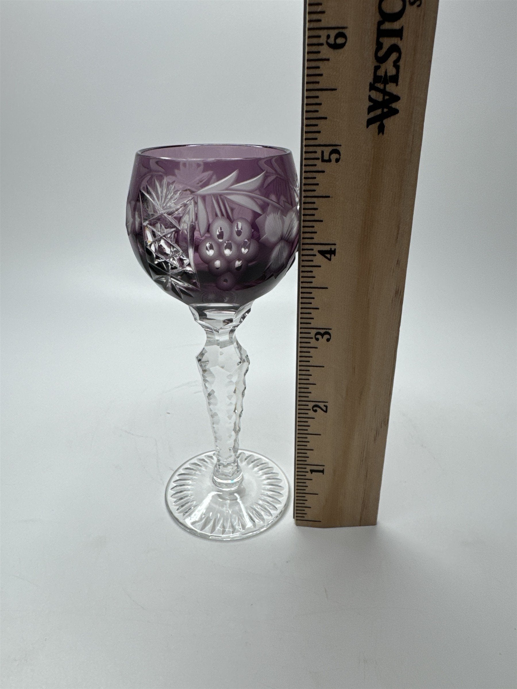 Bohemian Dark Purple Cut to Clean Crystal Grape & Flowers Crystal Clear Cordial