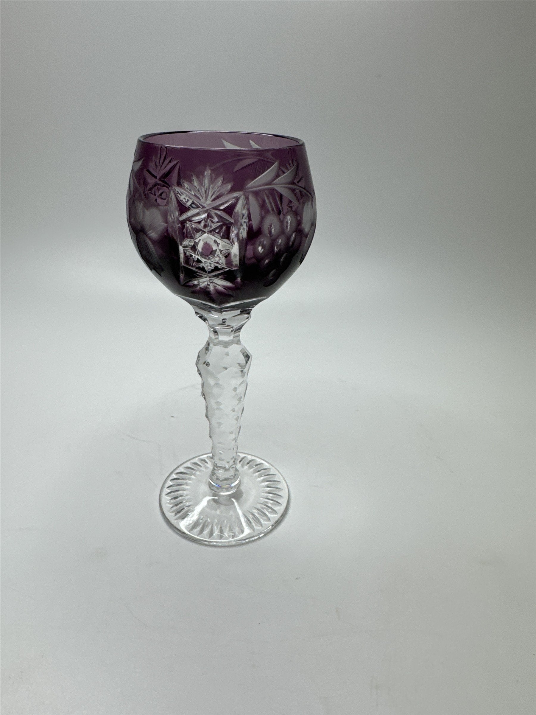Bohemian Dark Purple Cut to Clean Crystal Grape & Flowers Crystal Clear Cordial