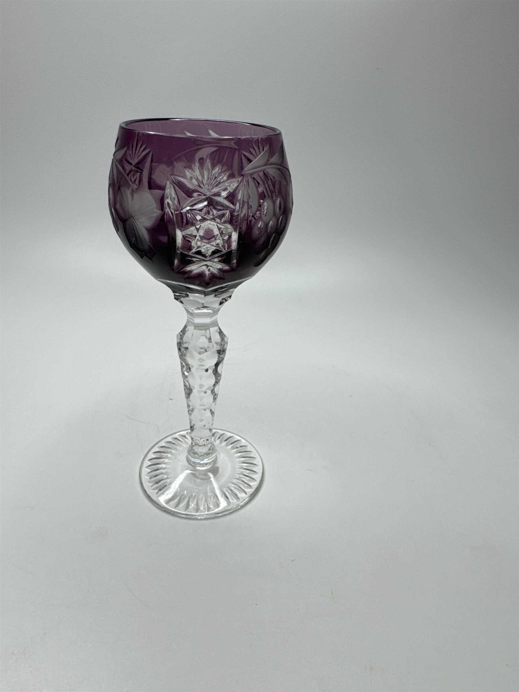 Bohemian Dark Purple Cut to Clean Crystal Grape & Flowers Crystal Clear Cordial