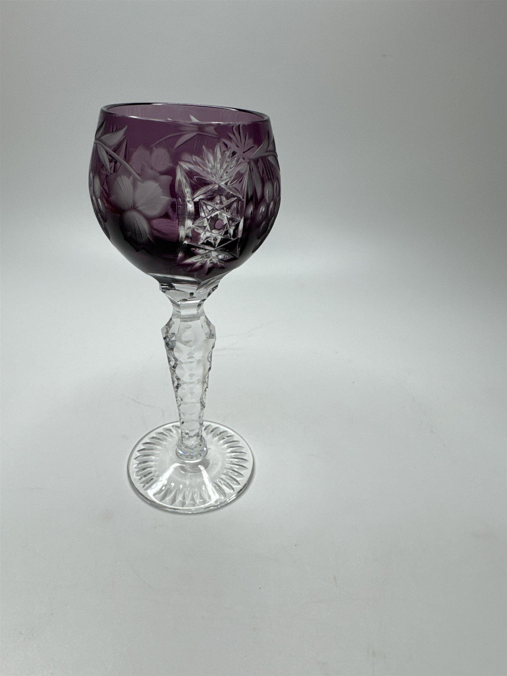 Bohemian Dark Purple Cut to Clean Crystal Grape & Flowers Crystal Clear Cordial