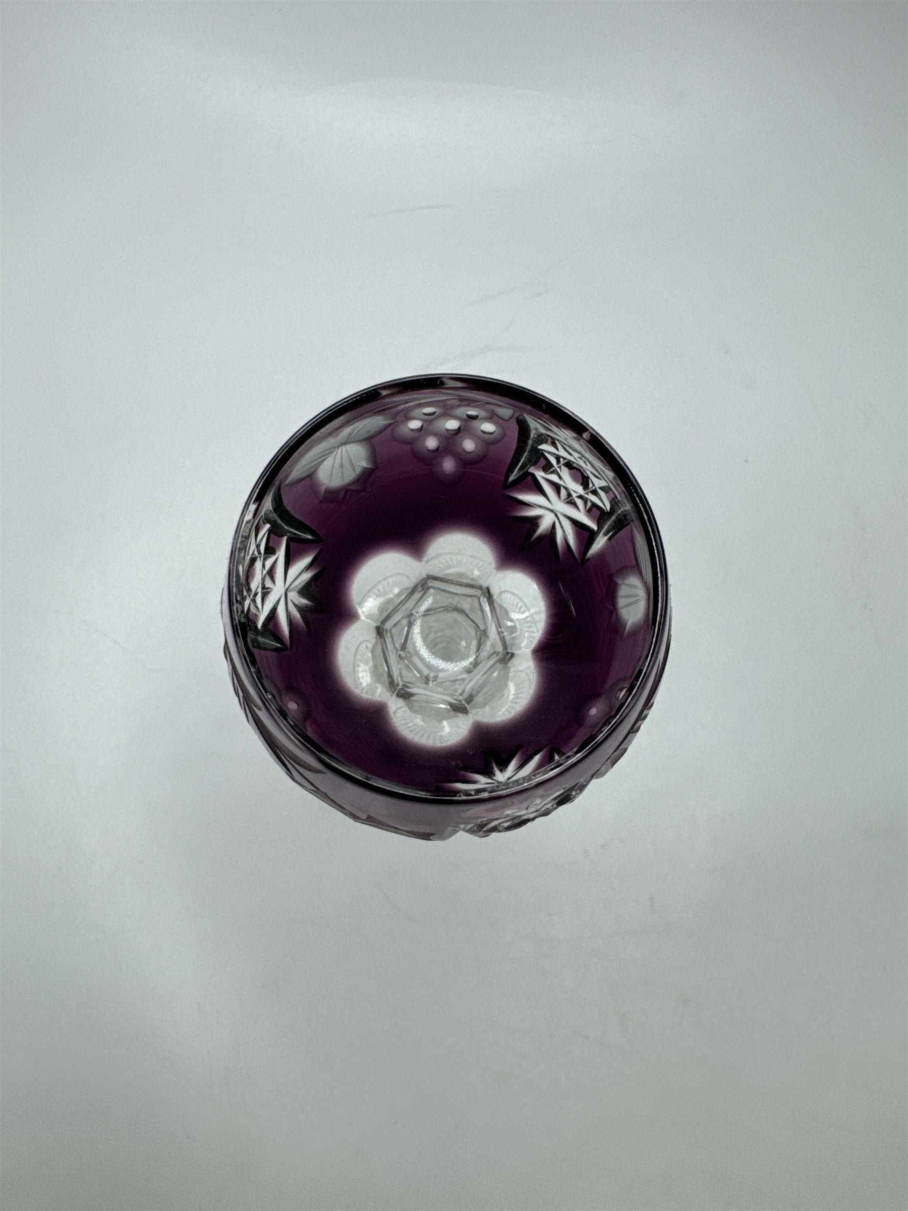 Bohemian Dark Purple Cut to Clean Crystal Grape & Flowers Crystal Clear Cordial