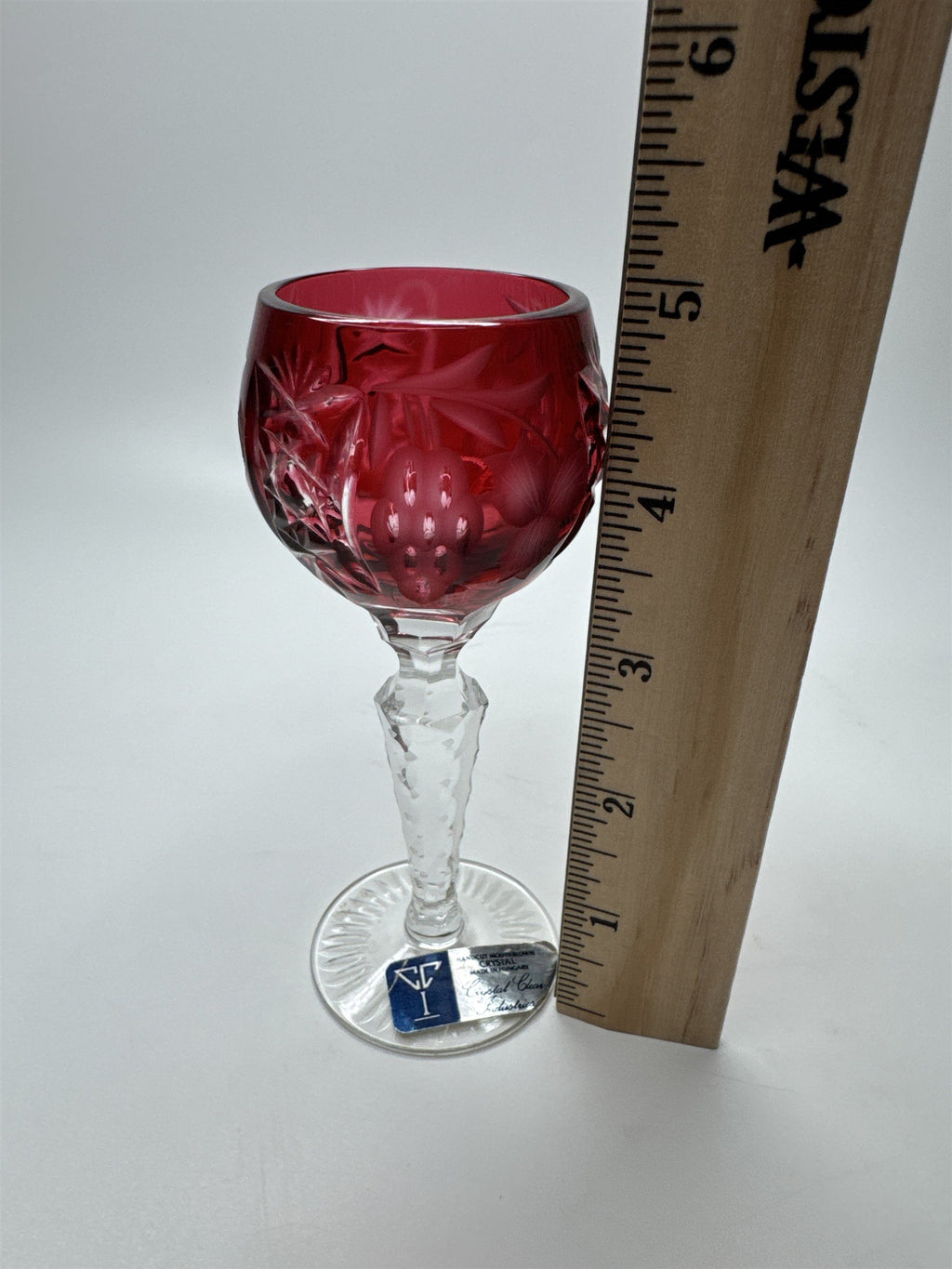 Bohemian Burgundy Red Cut to Clean Crystal Grape & Flowers Crystal Clear Cordial