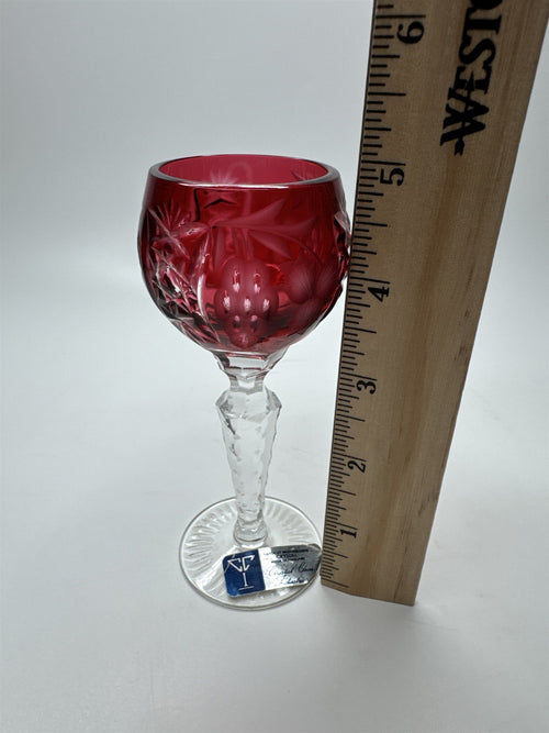 Bohemian Burgundy Red Cut to Clean Crystal Grape & Flowers Crystal Clear Cordial