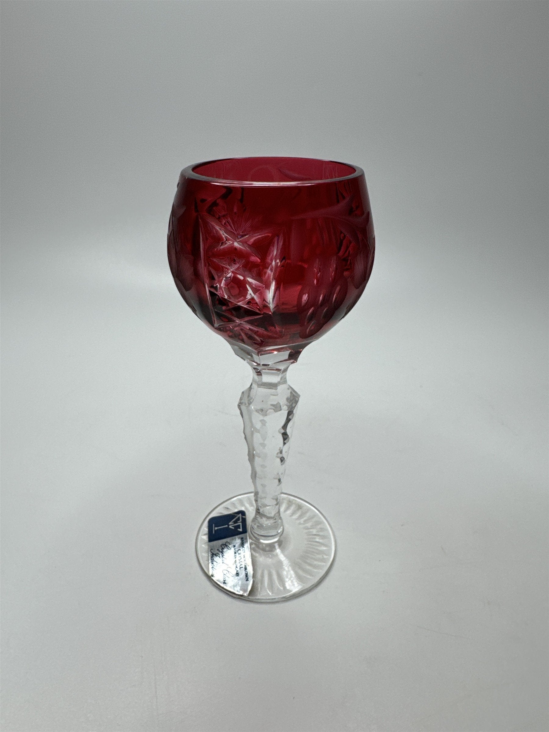 Bohemian Burgundy Red Cut to Clean Crystal Grape & Flowers Crystal Clear Cordial