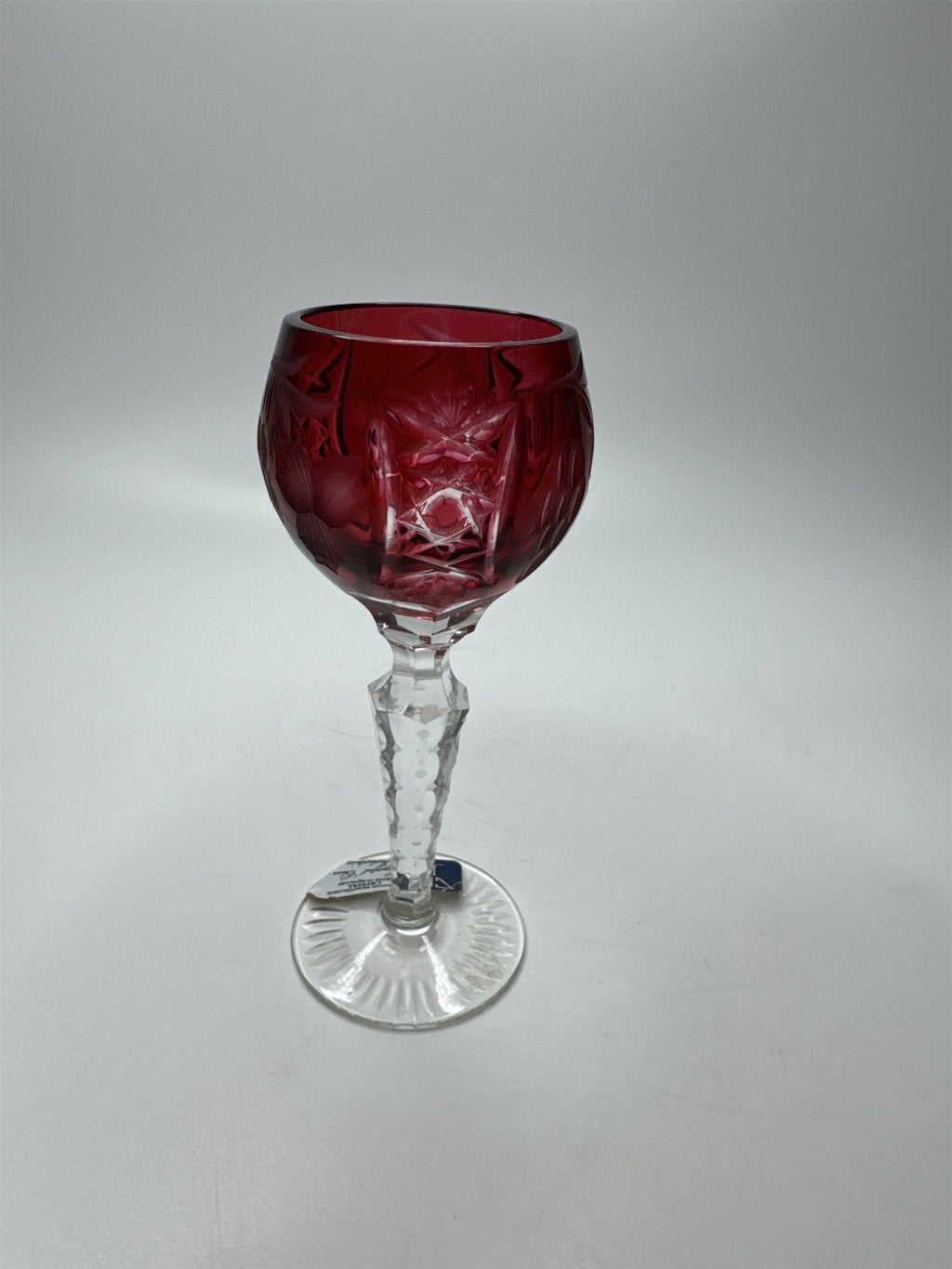 Bohemian Burgundy Red Cut to Clean Crystal Grape & Flowers Crystal Clear Cordial