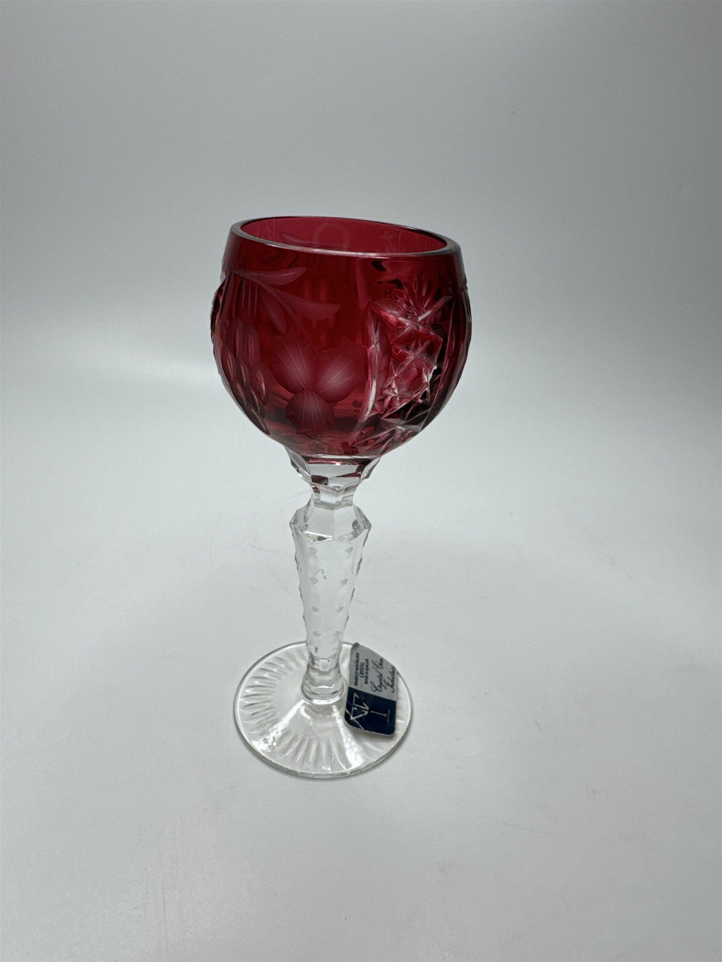 Bohemian Burgundy Red Cut to Clean Crystal Grape & Flowers Crystal Clear Cordial