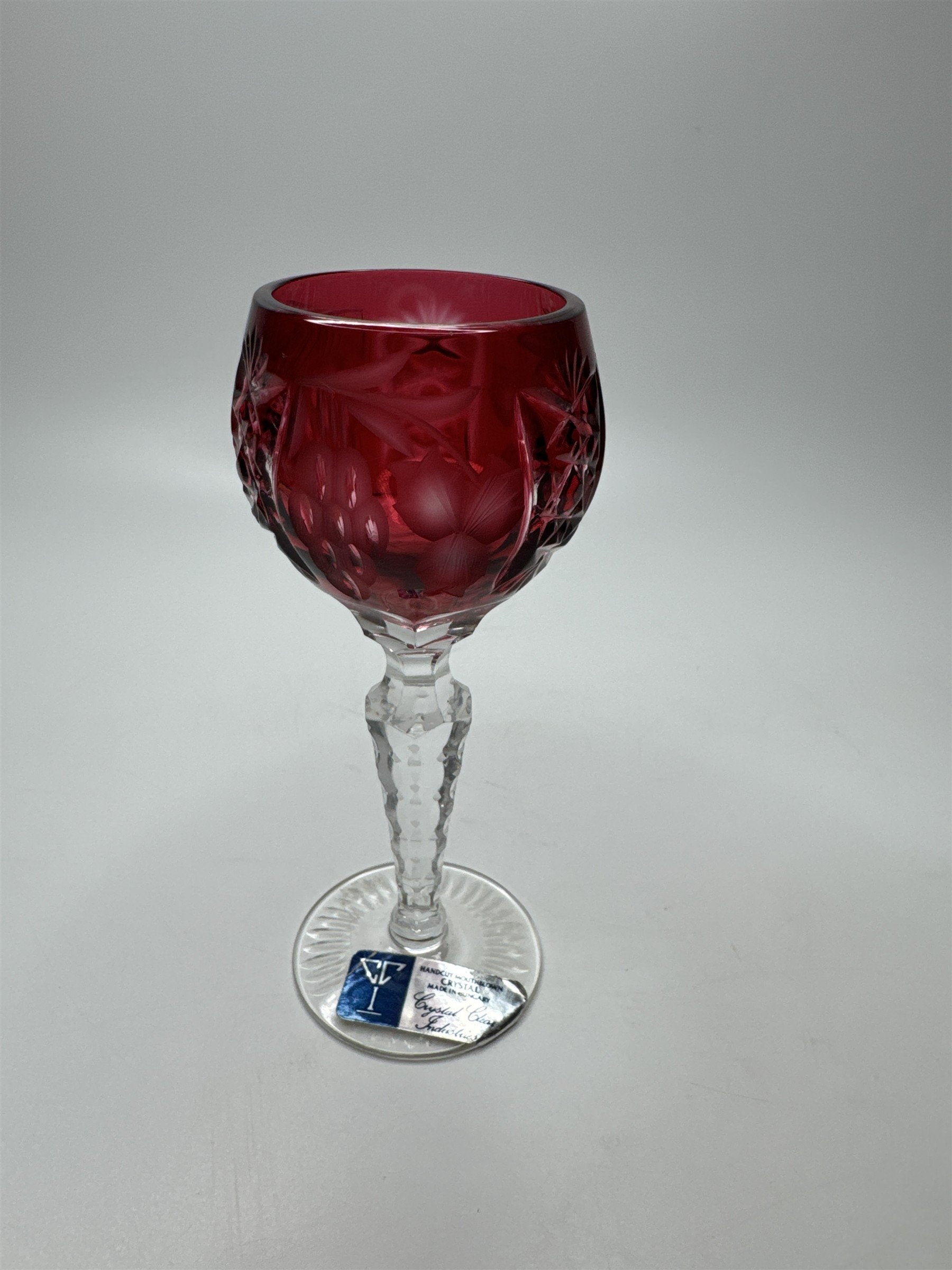 Bohemian Burgundy Red Cut to Clean Crystal Grape & Flowers Crystal Clear Cordial
