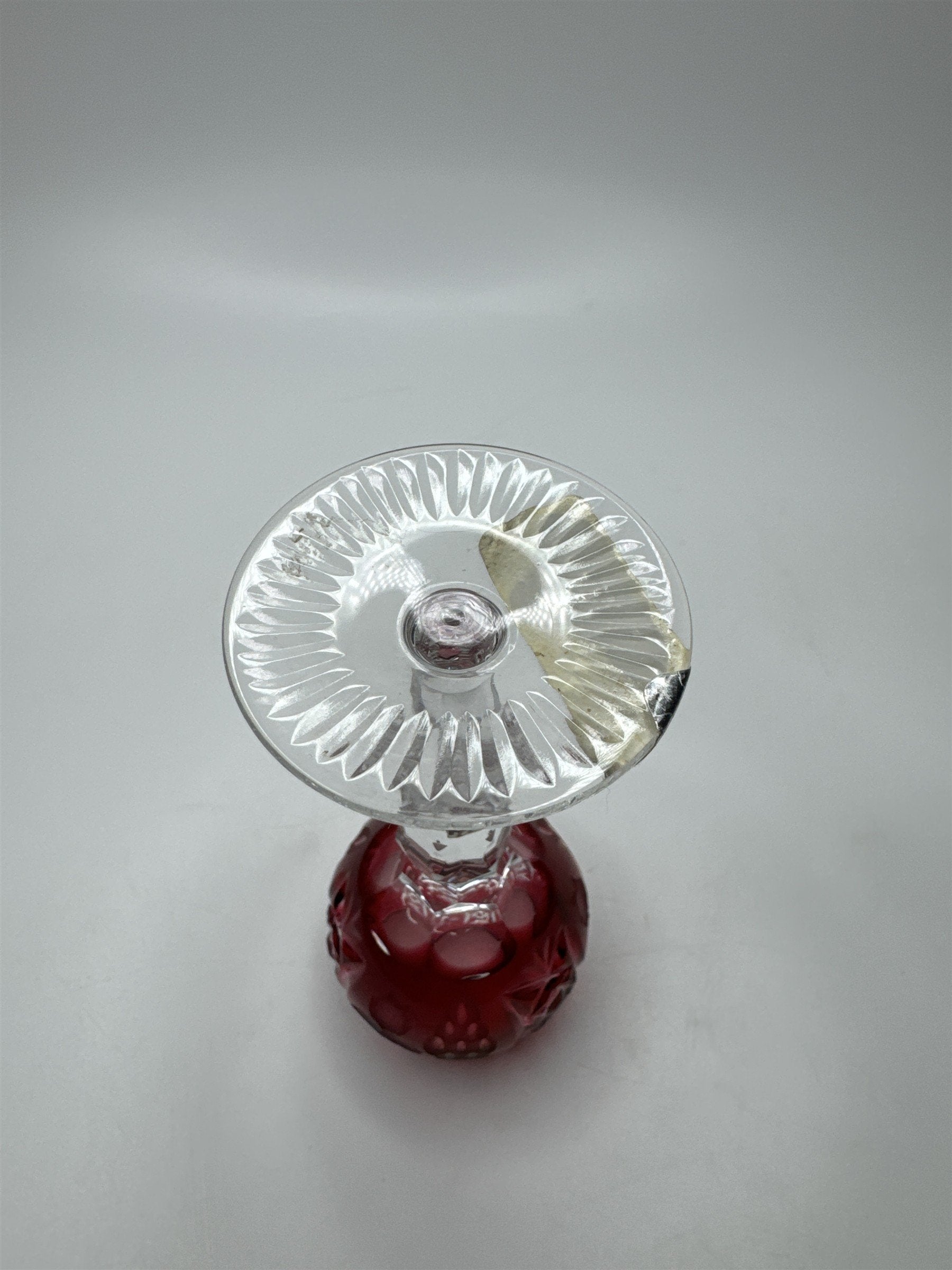 Bohemian Burgundy Red Cut to Clean Crystal Grape & Flowers Crystal Clear Cordial