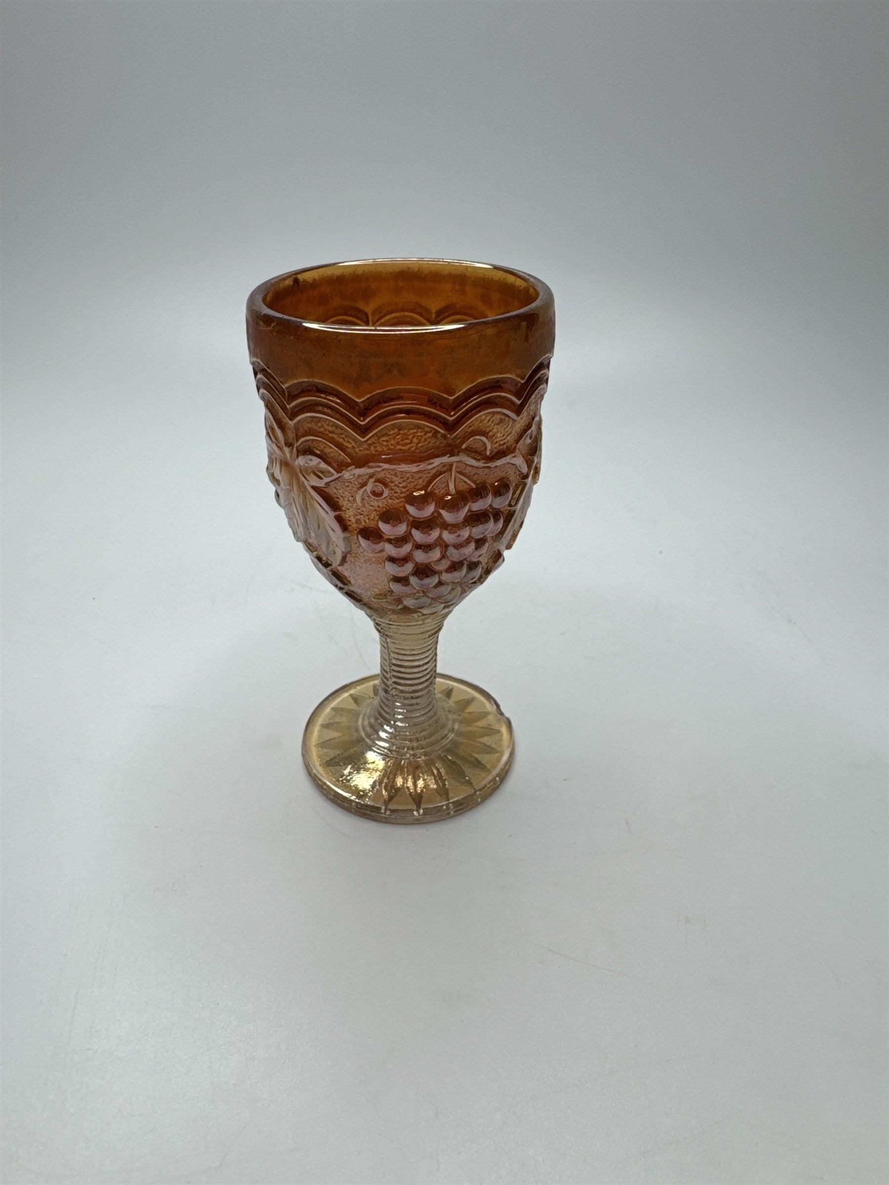 Imperial Marigold Carnival Glass 3.75" Grape Stemmed Wine Cordial Glass Goblet