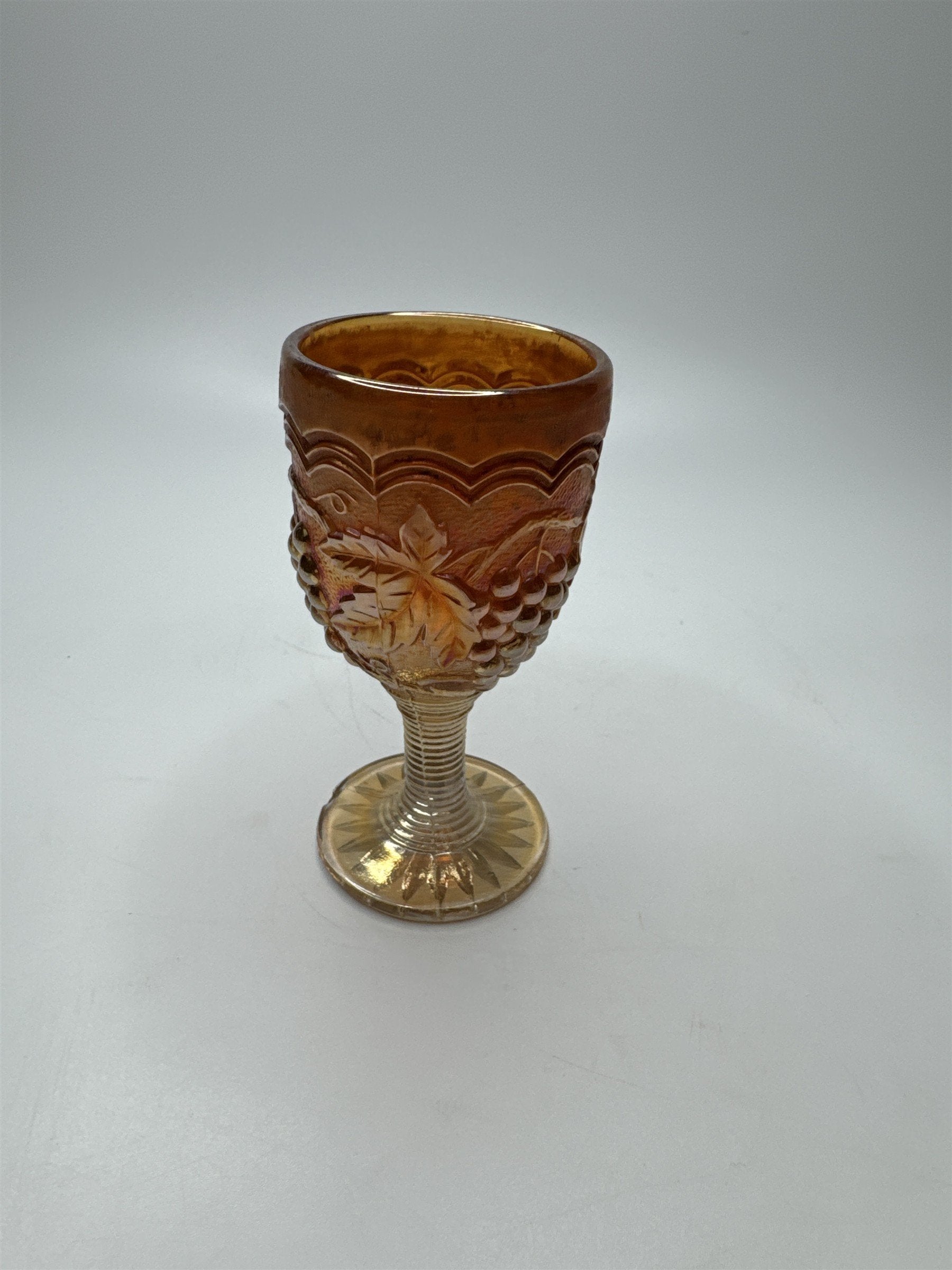 Imperial Marigold Carnival Glass 3.75" Grape Stemmed Wine Cordial Glass Goblet
