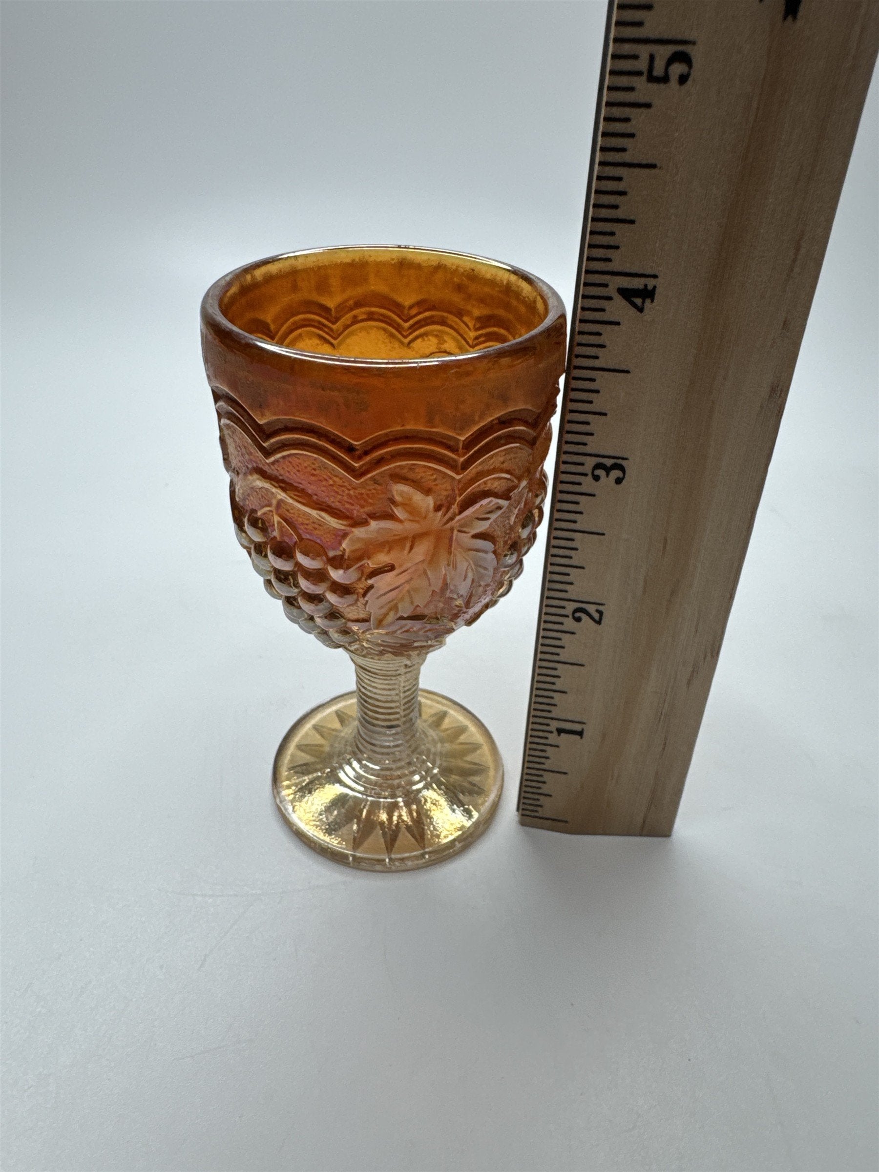 Imperial Marigold Carnival Glass 3.75" Grape Stemmed Wine Cordial Glass Goblet