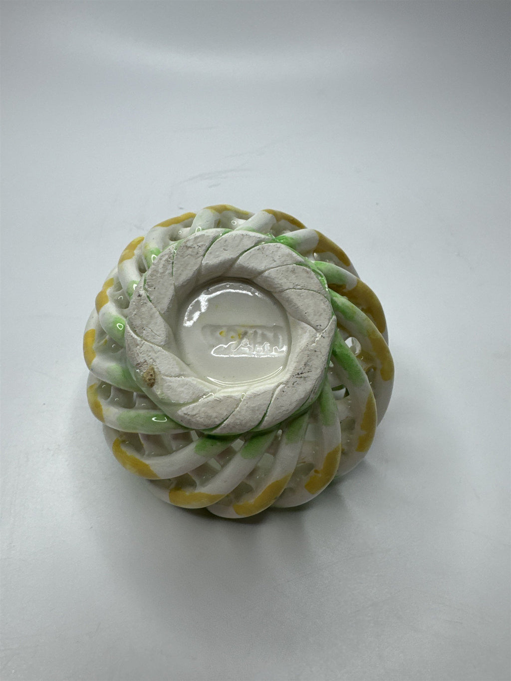 Handpainted Made in Spain Ceramic Woven Clay Basket Birds Flowers Cherries
