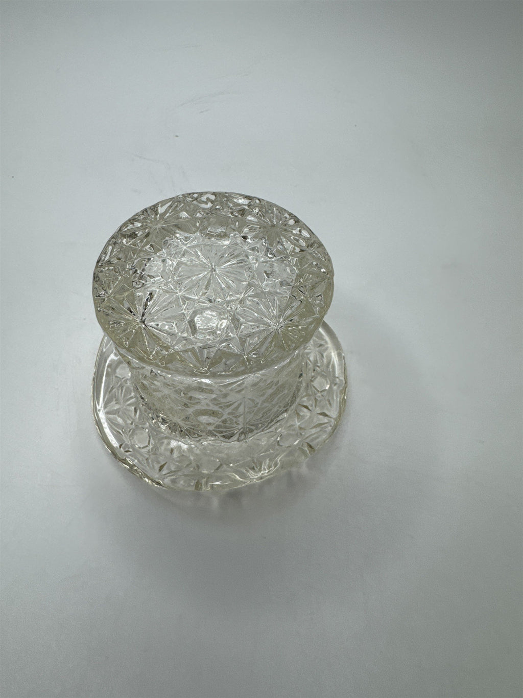 Vintage Large Clear Glass Daisy and Buttons Top Hat Dish Mini Planter Holder