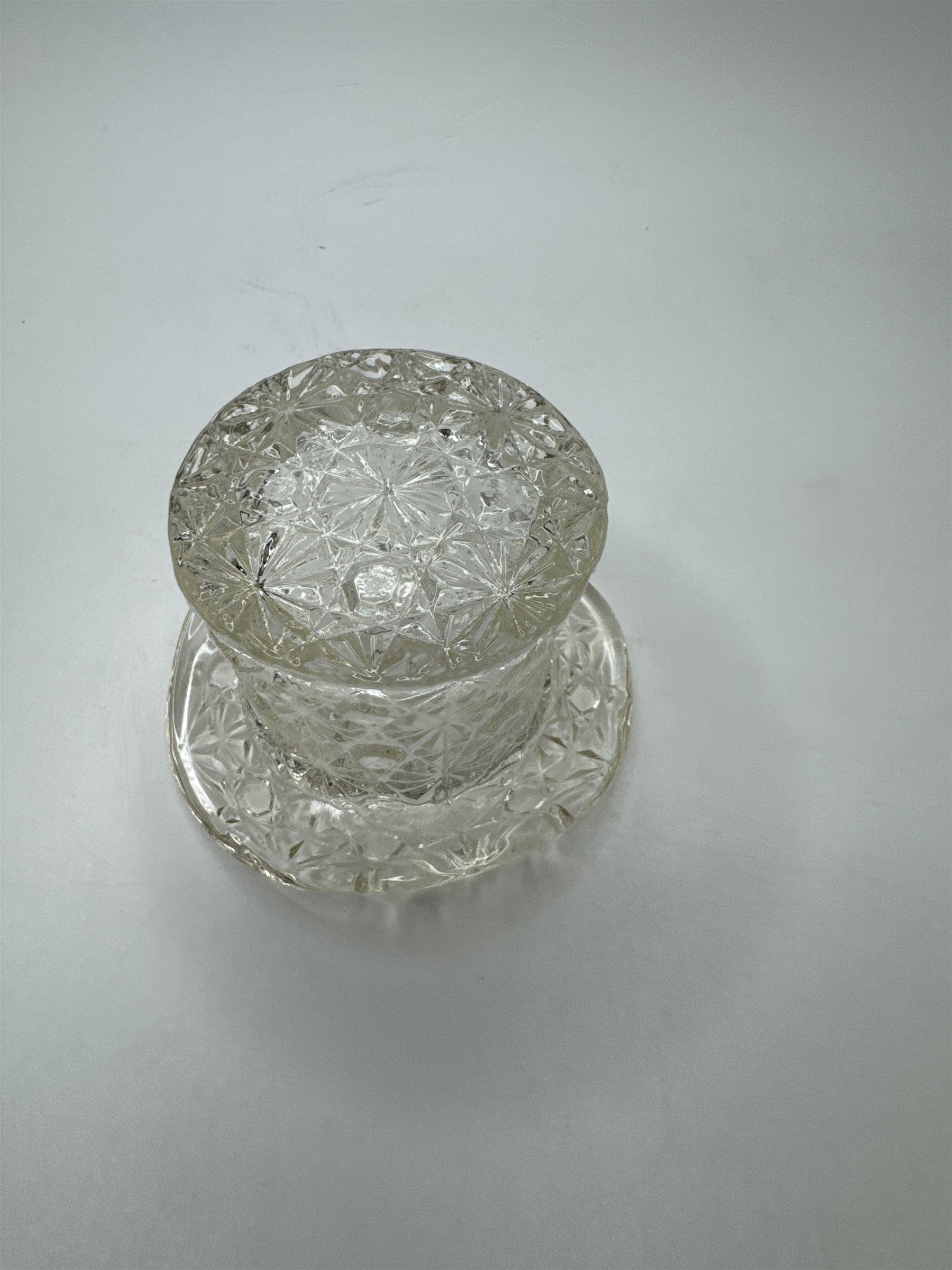 Vintage Large Clear Glass Daisy and Buttons Top Hat Dish Mini Planter Holder
