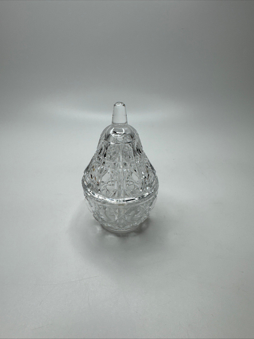 Vintage Anna Hutte Large Clear Glass Pear Jewelry Dish Storage Tray With Lid