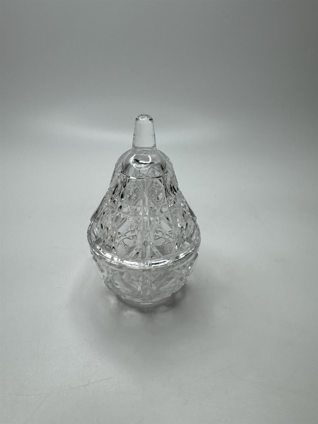 Vintage Anna Hutte Large Clear Glass Pear Jewelry Dish Storage Tray With Lid