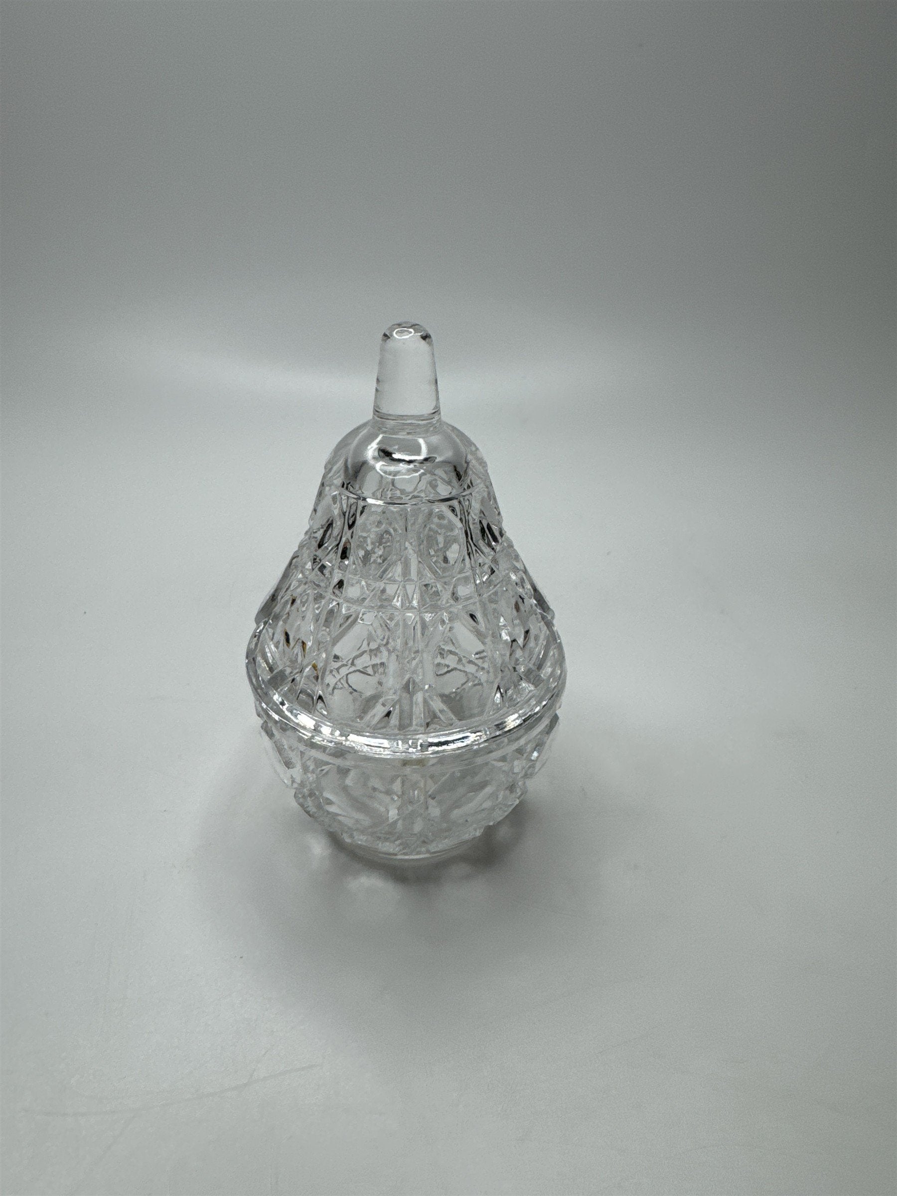 Vintage Anna Hutte Large Clear Glass Pear Jewelry Dish Storage Tray With Lid