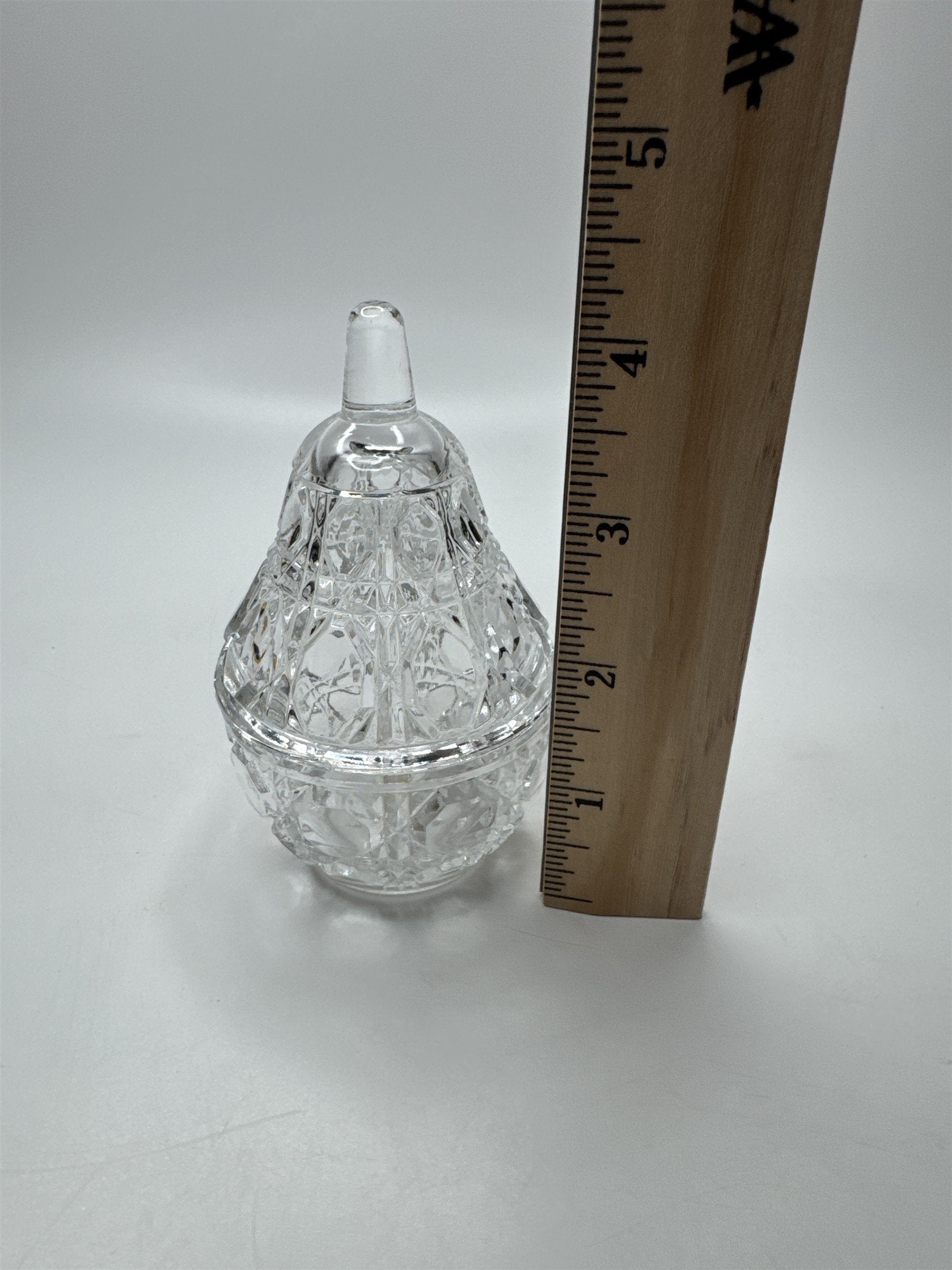 Vintage Anna Hutte Large Clear Glass Pear Jewelry Dish Storage Tray With Lid