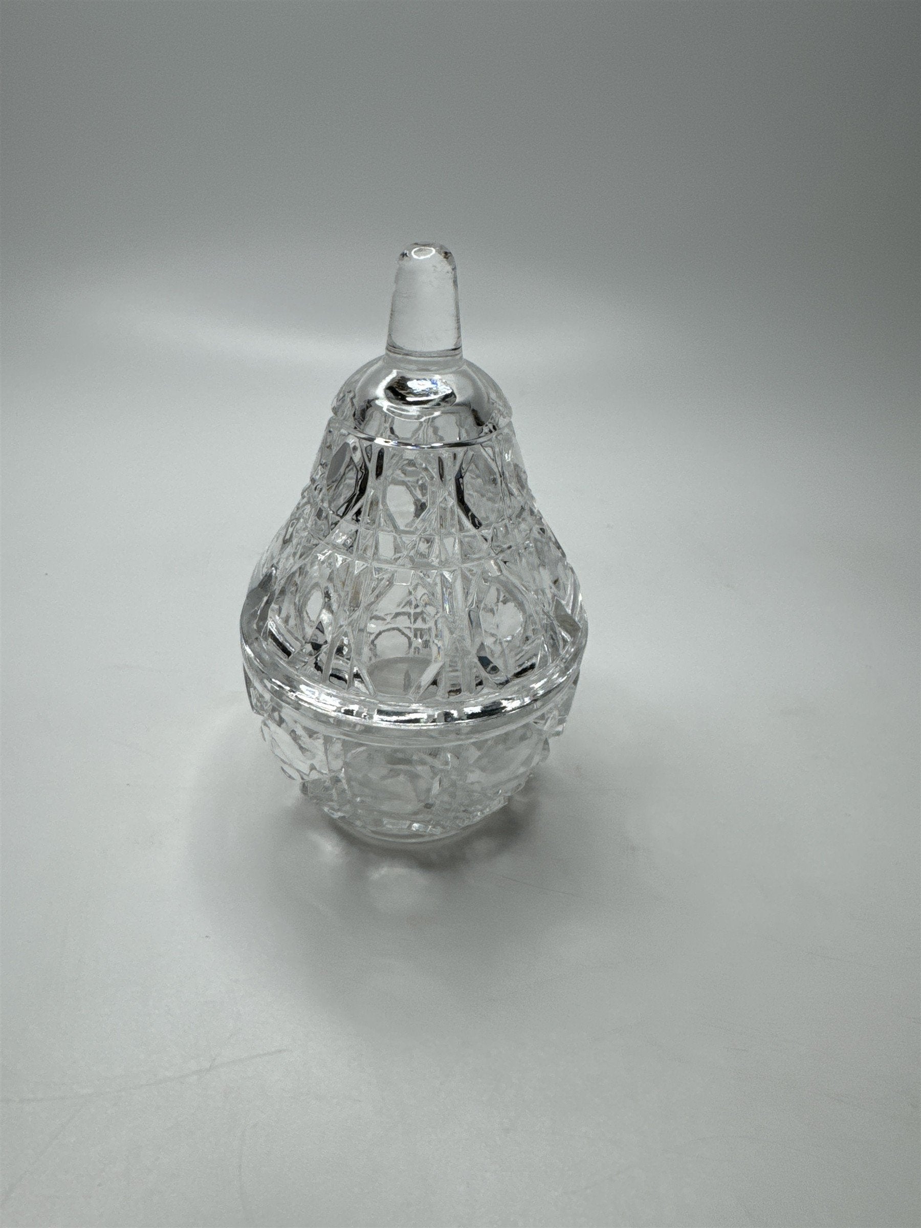 Vintage Anna Hutte Large Clear Glass Pear Jewelry Dish Storage Tray With Lid