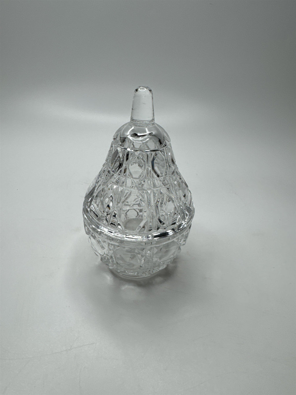 Vintage Anna Hutte Large Clear Glass Pear Jewelry Dish Storage Tray With Lid