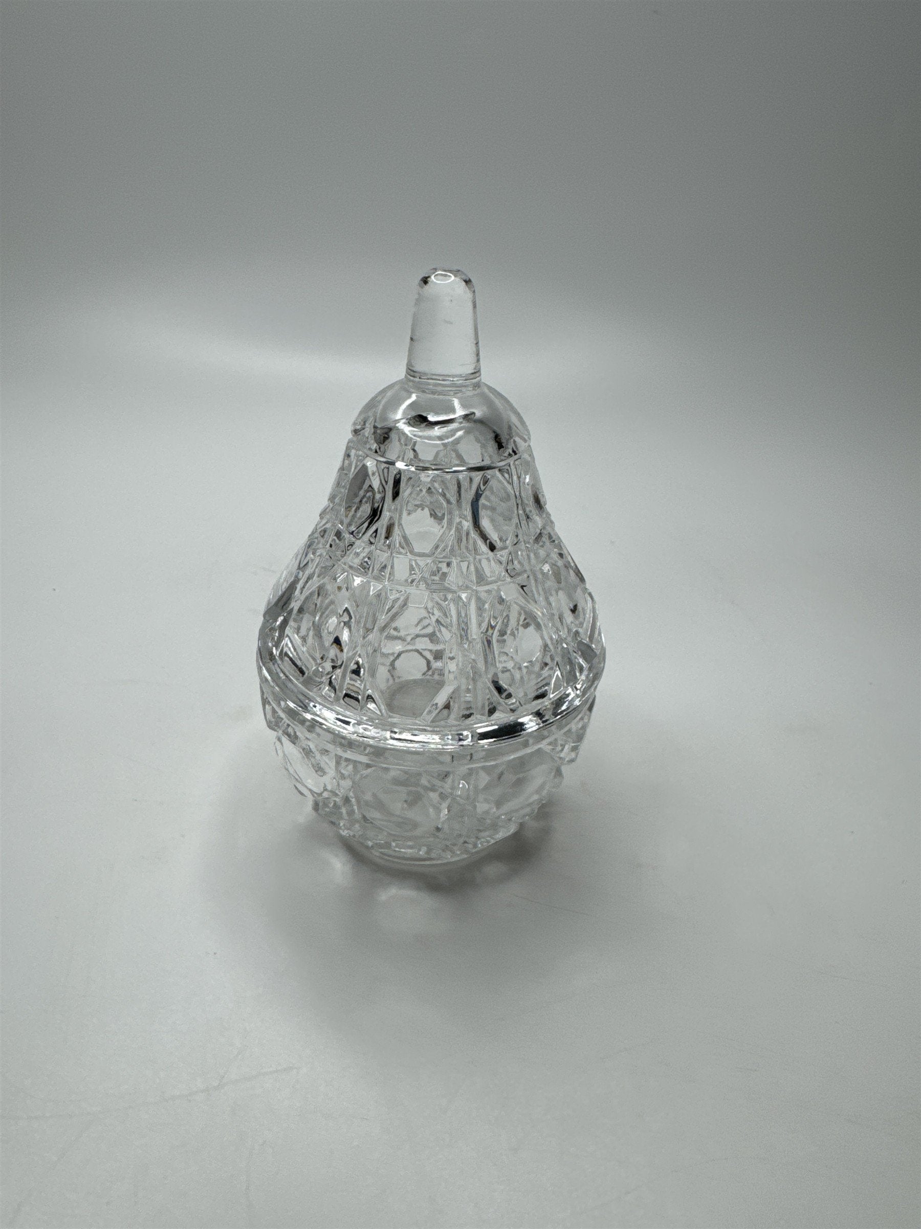 Vintage Anna Hutte Large Clear Glass Pear Jewelry Dish Storage Tray With Lid