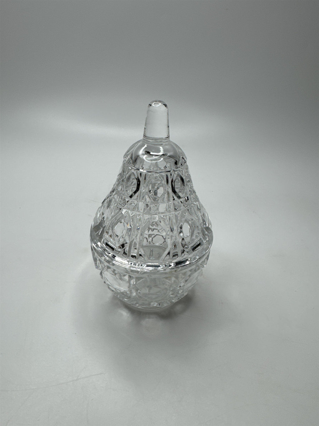 Vintage Anna Hutte Large Clear Glass Pear Jewelry Dish Storage Tray With Lid